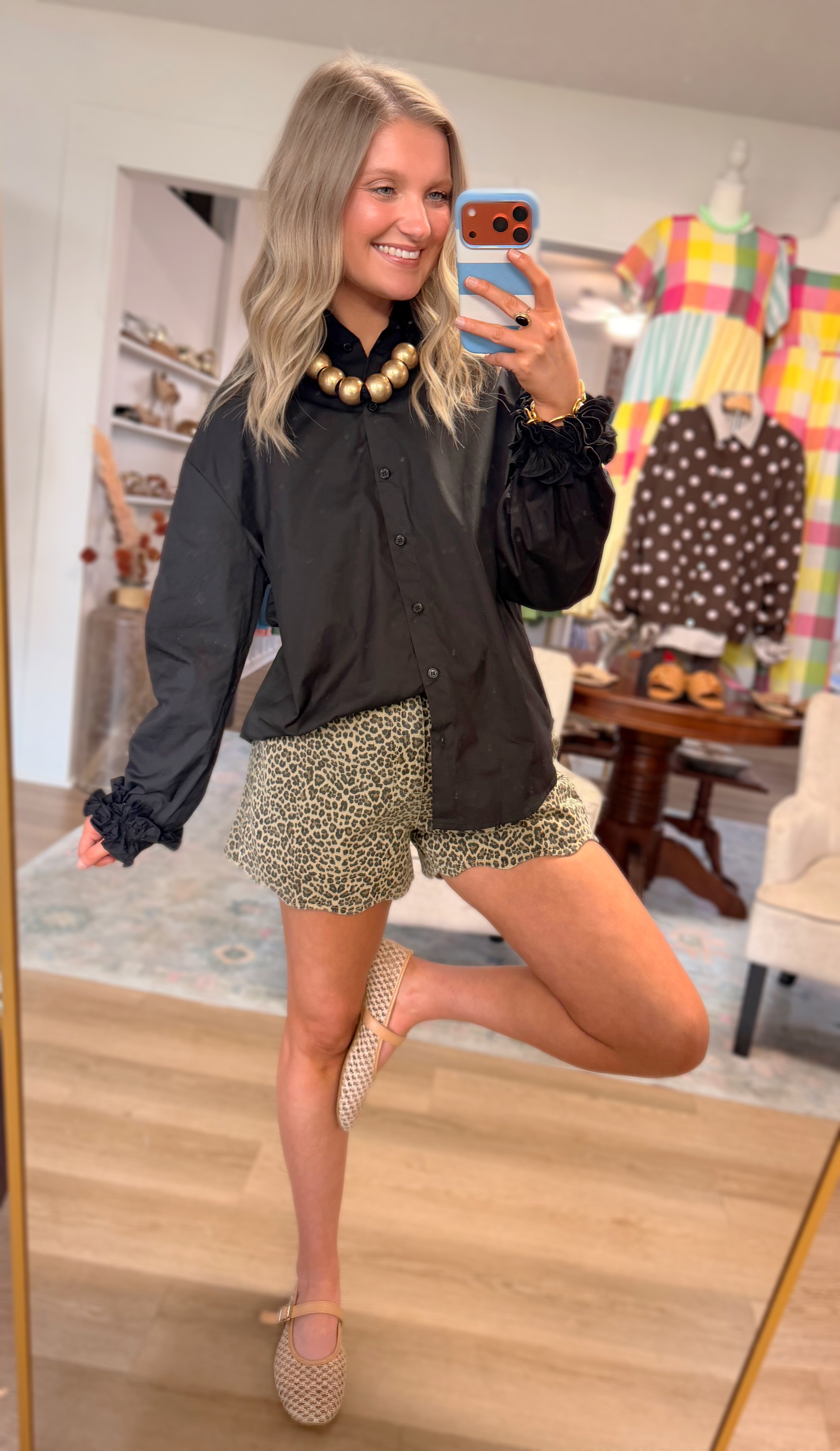 Black Ruffle Cuffs Accent Top