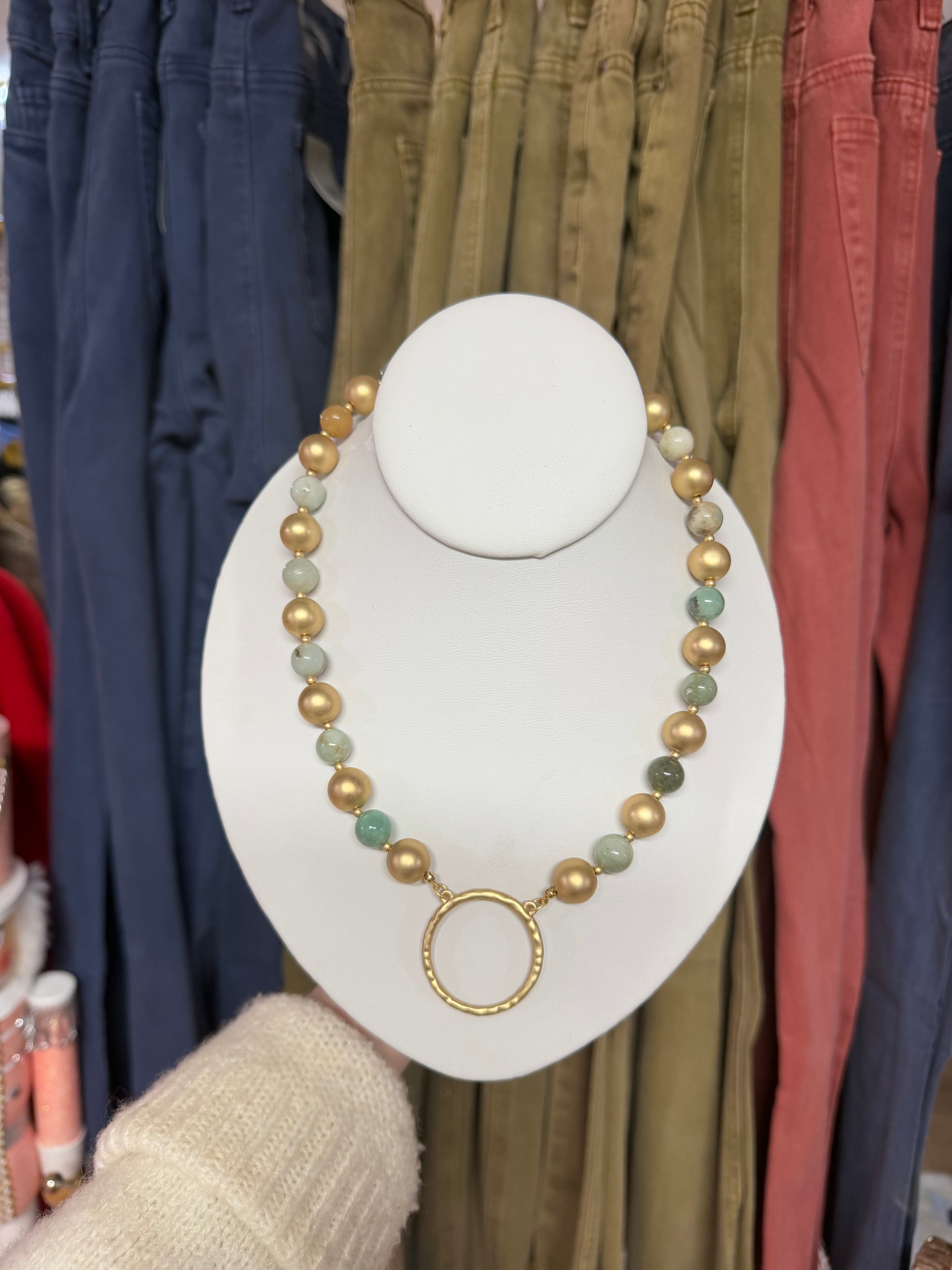 Hollow Circle Stone Necklace