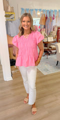 Pink Tiered Bubble Sleeve Top