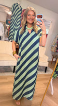 Green/Blue Diagonal Striped Dress