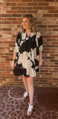 Black Floral Babydoll Tiered Dress
