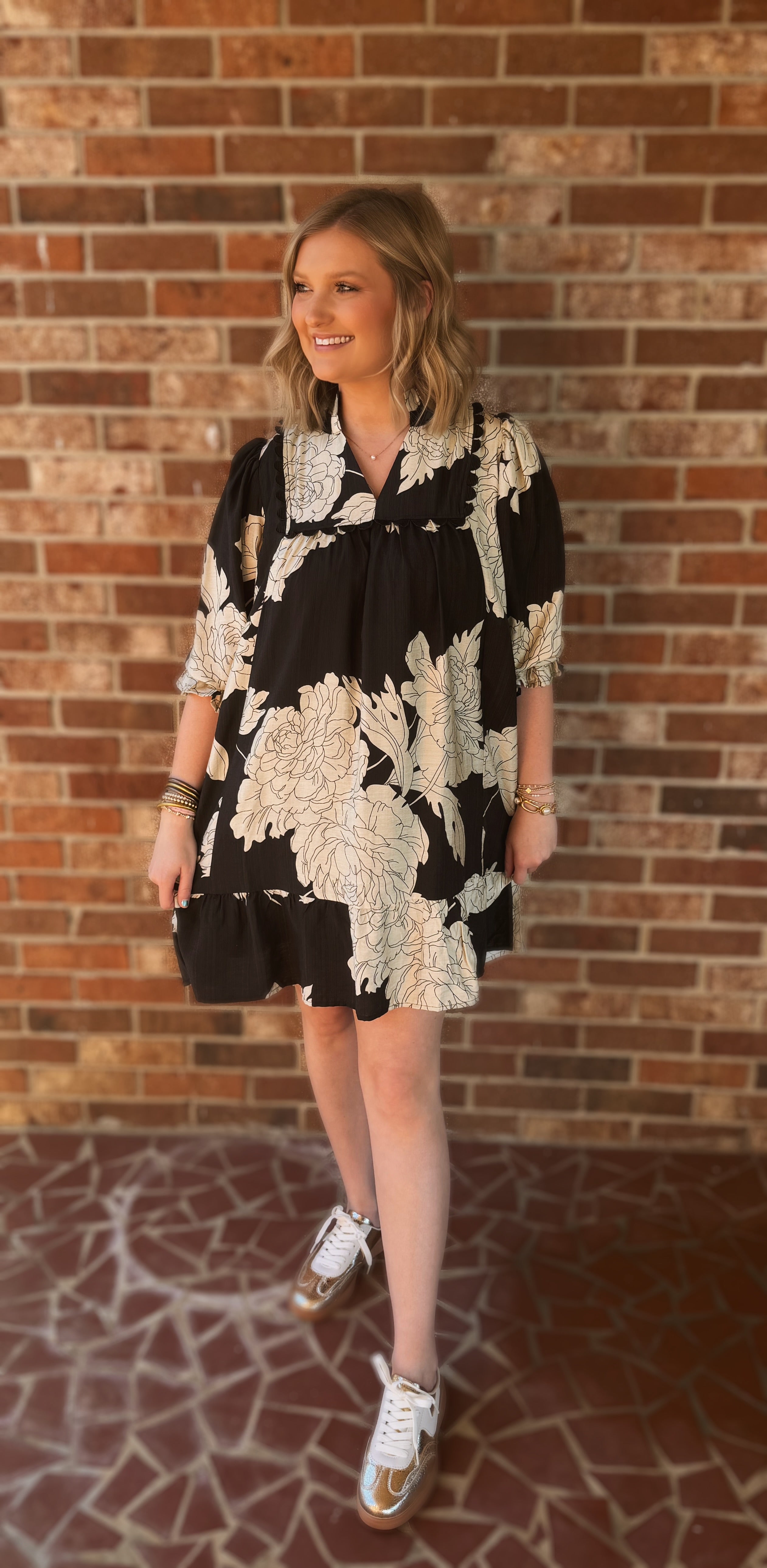 Black Floral Babydoll Tiered Dress