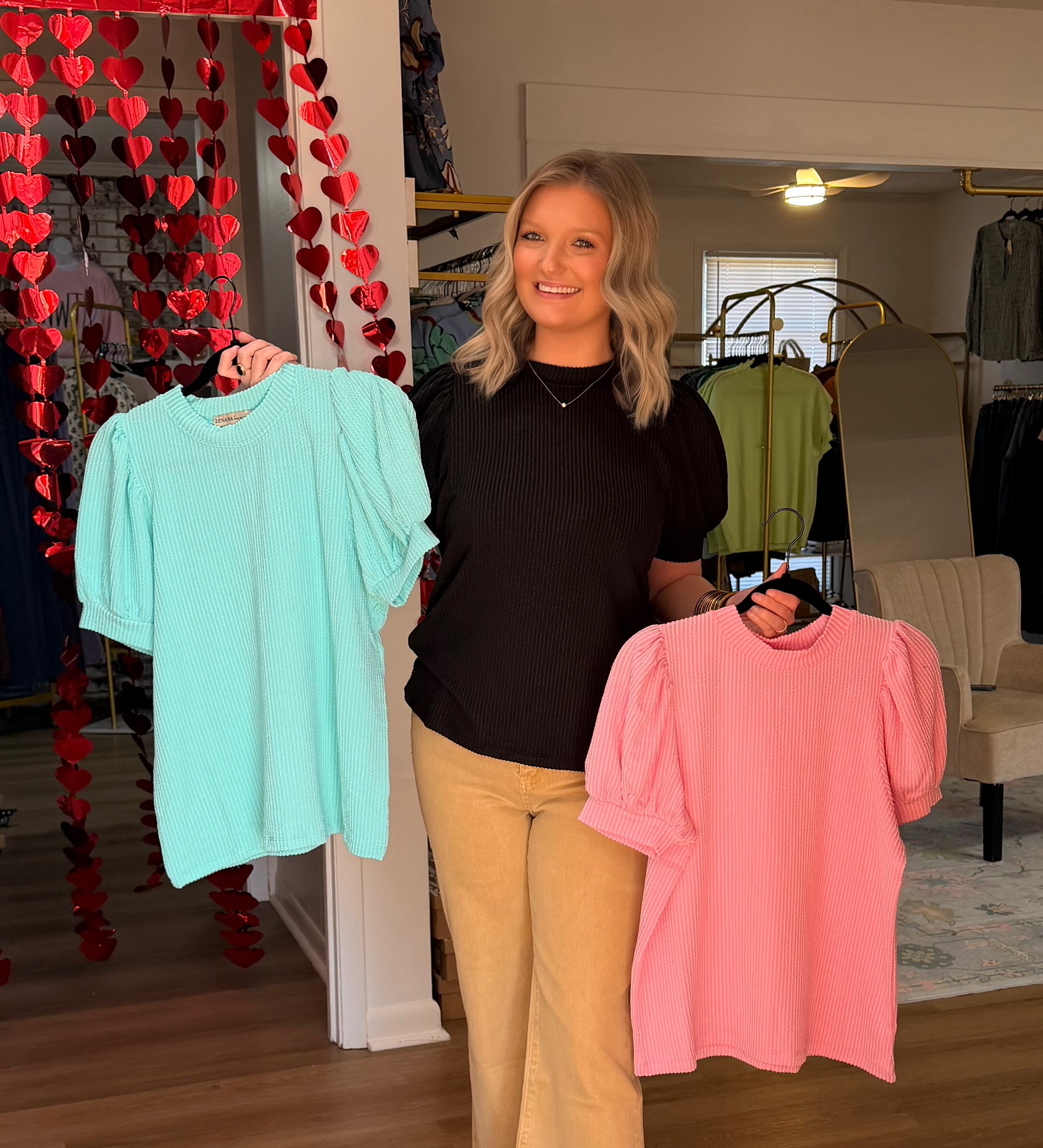Ribbed Puff Sleeve Top