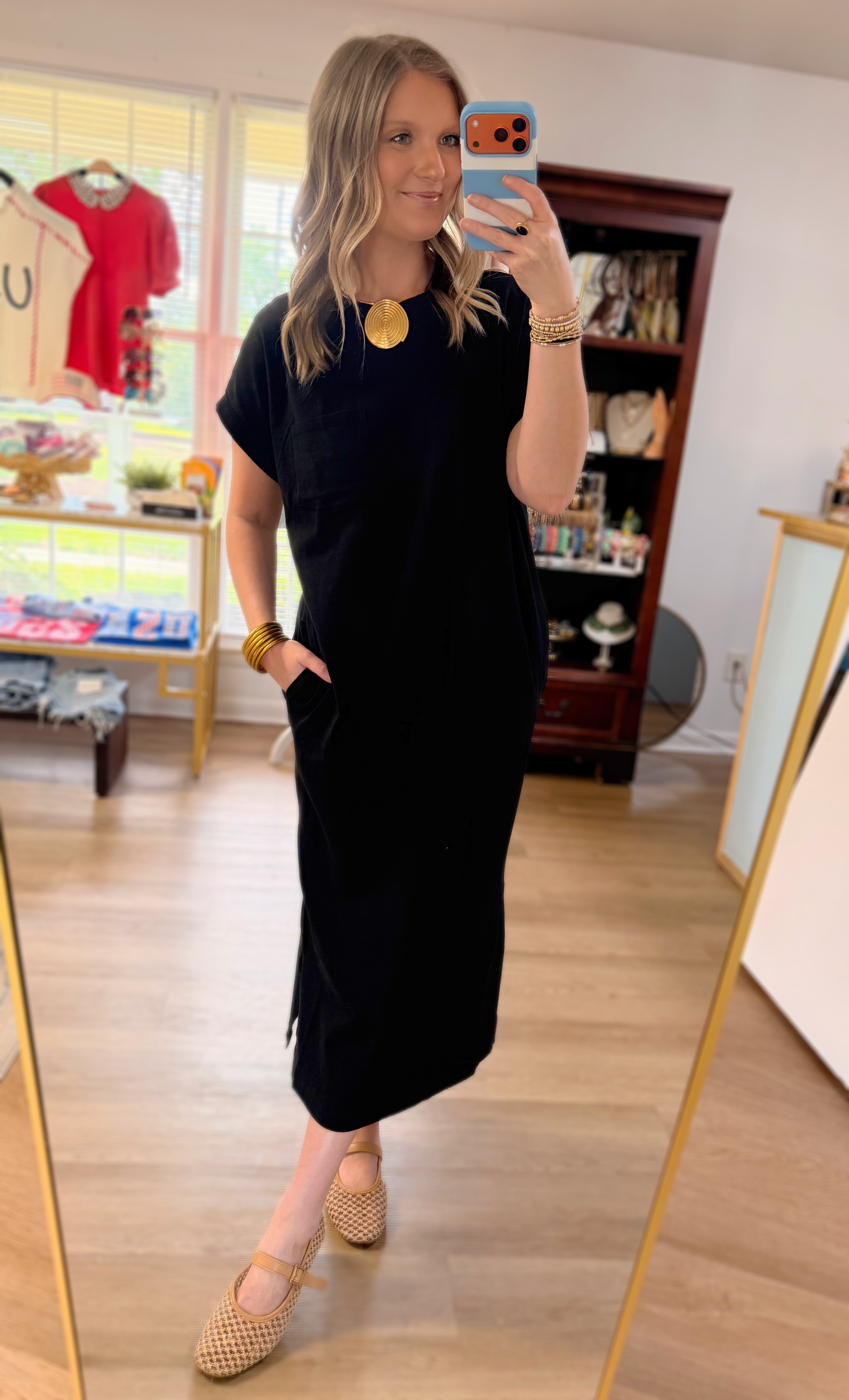 Black Midi Pocket Dress