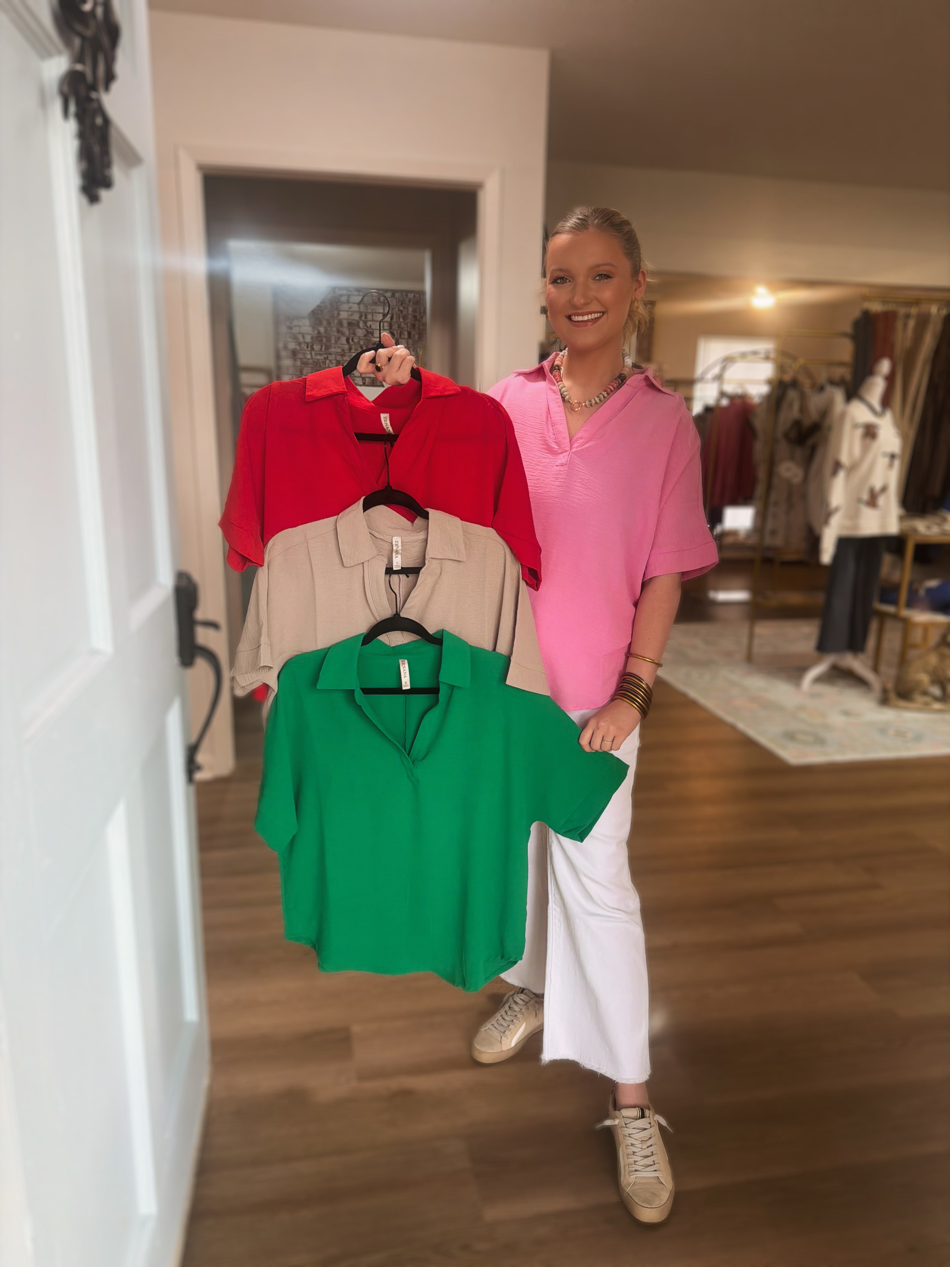 Collared V-Neck Top