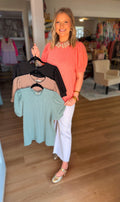 Raised Ribbed Puff Sleeve Top