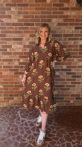 Mocha Floral Print Midi Dress