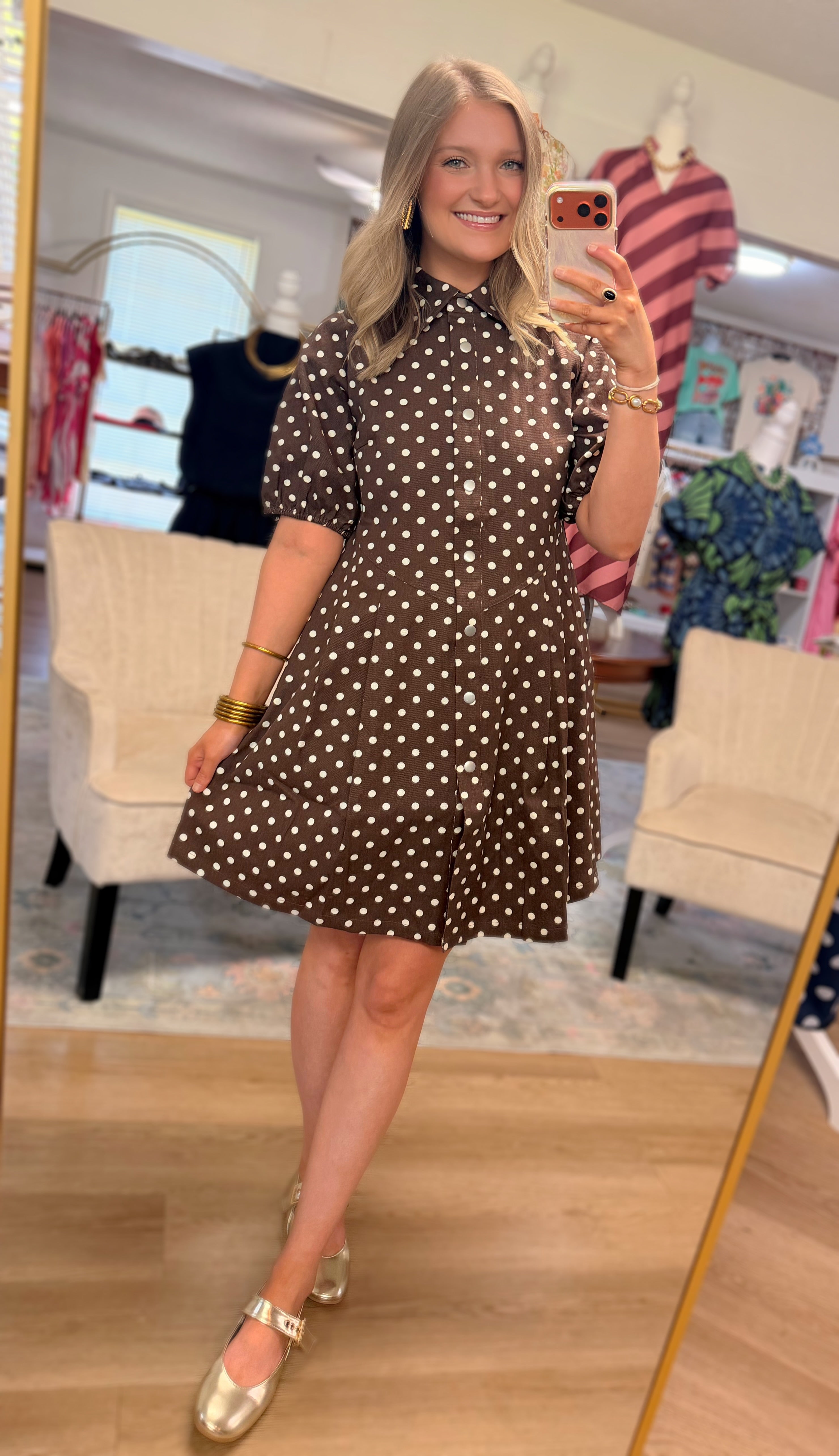 Brown Polka Dot Twill Dress