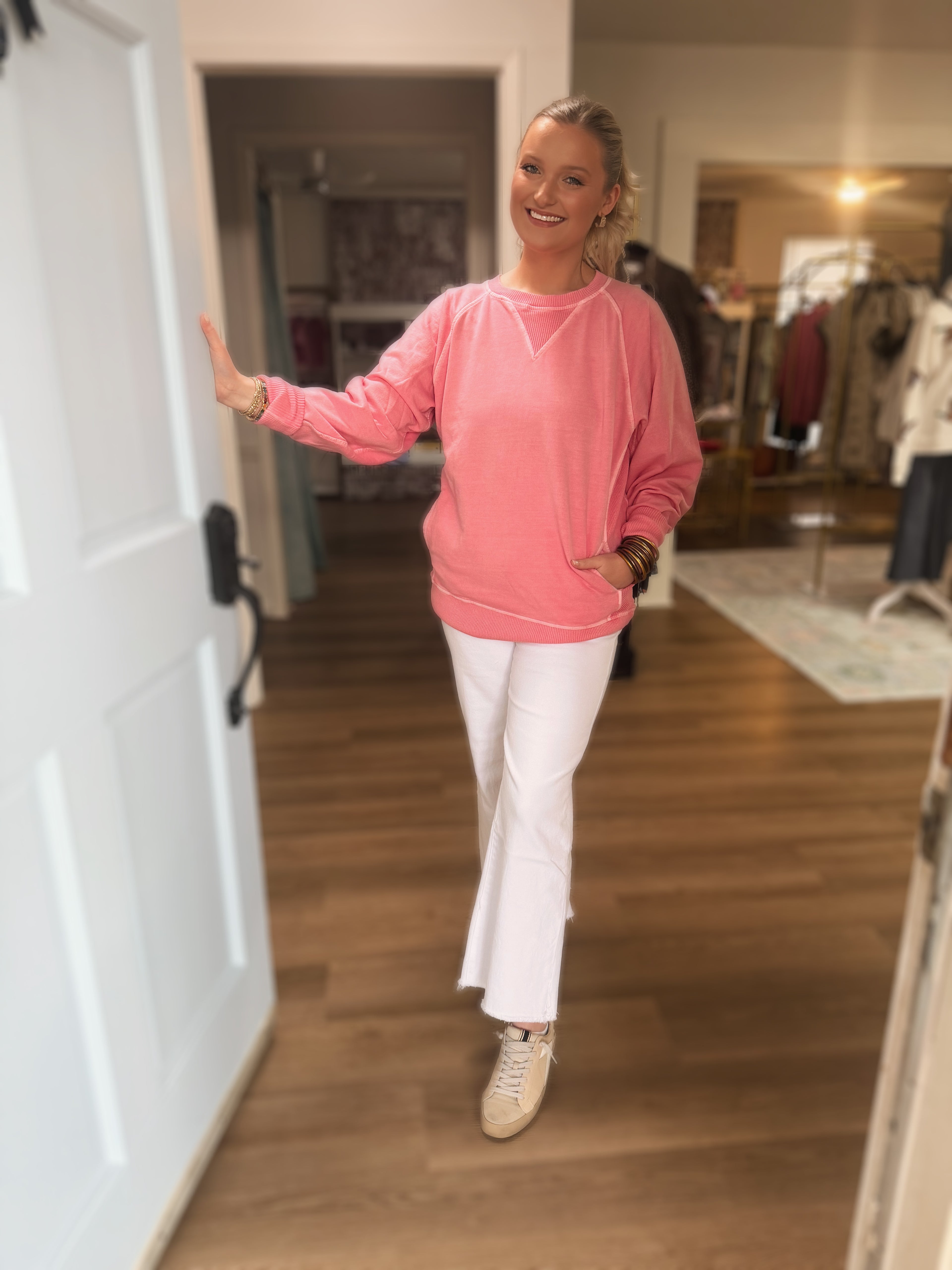 Pink French Terry Pocket Pullover