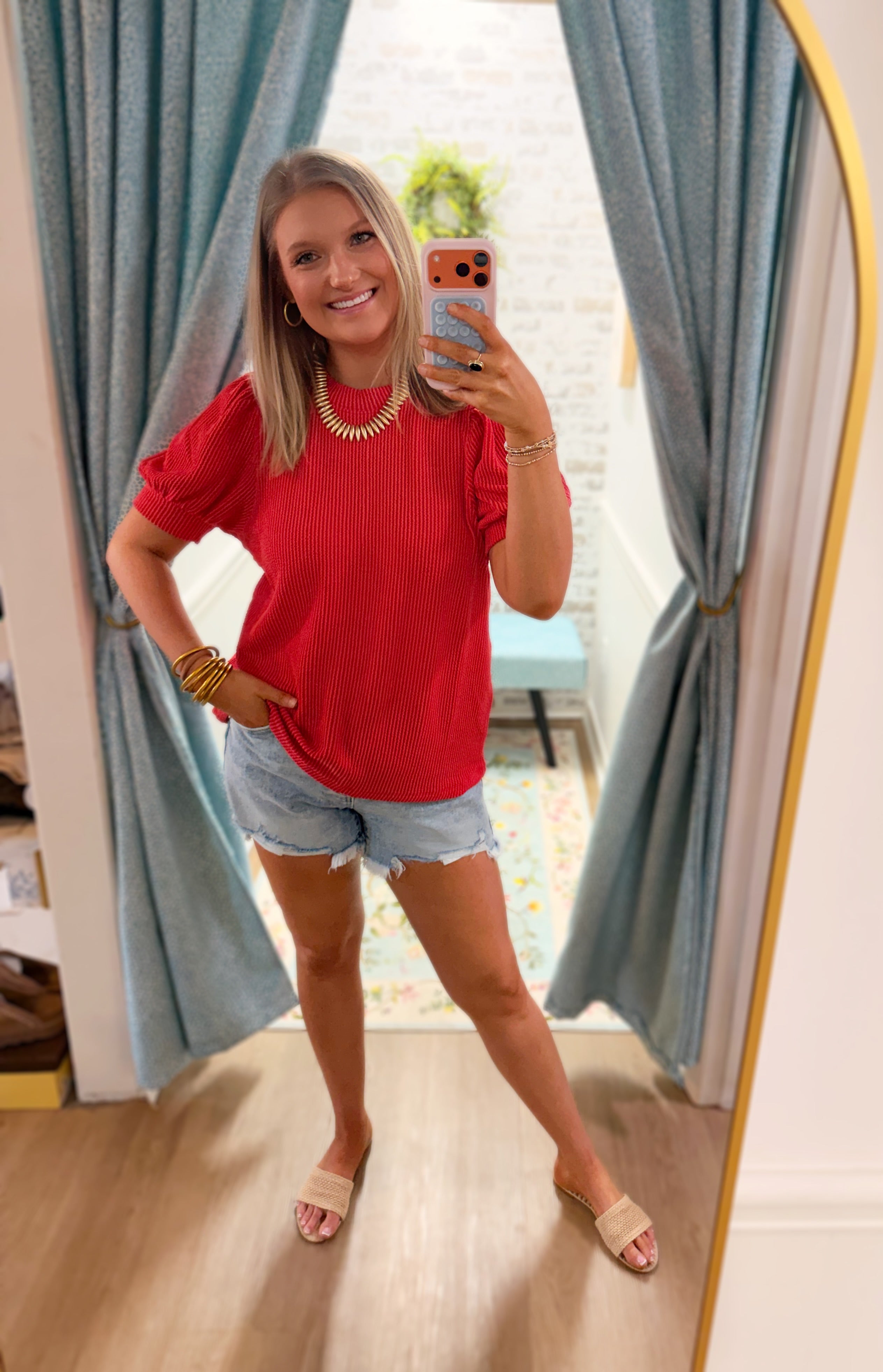Red Puff Sleeve Top