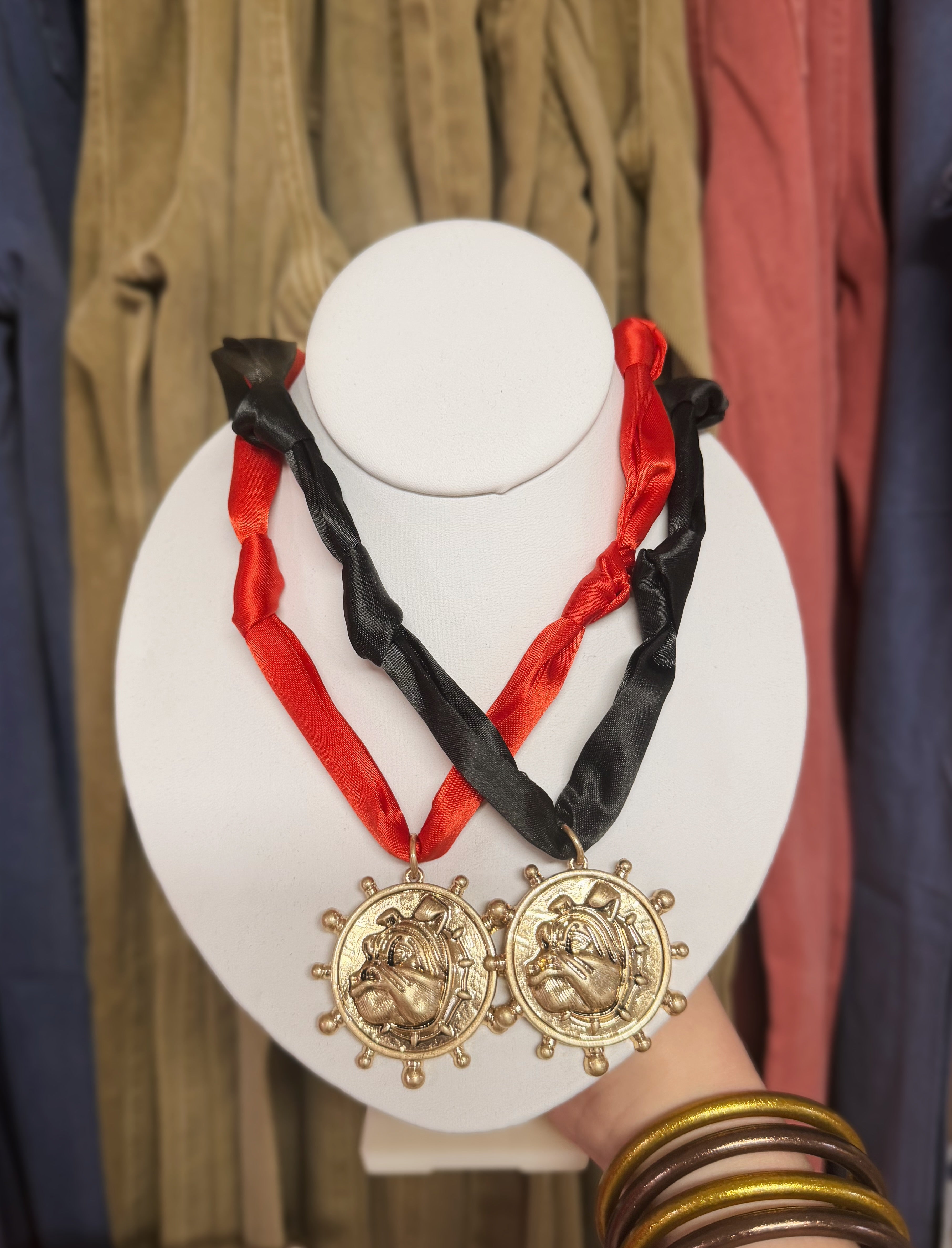 Bulldog Head Gameday Scarf Necklace