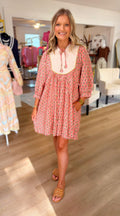 Coral Printed Tie Dress