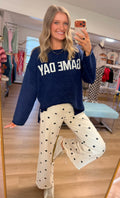 Oatmeal/Navy Polka Dot Pants