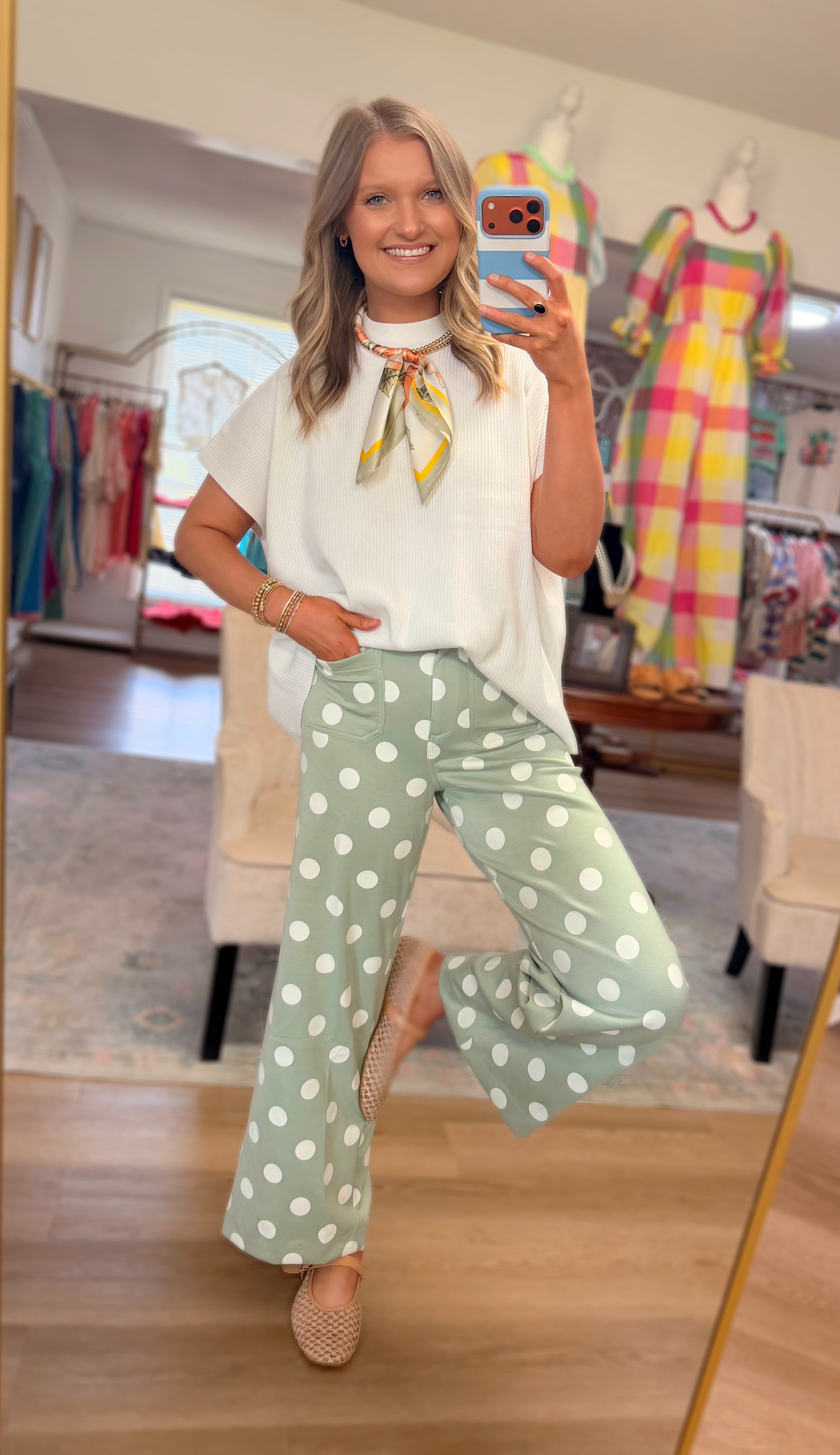 Sage Polka Dot Pants