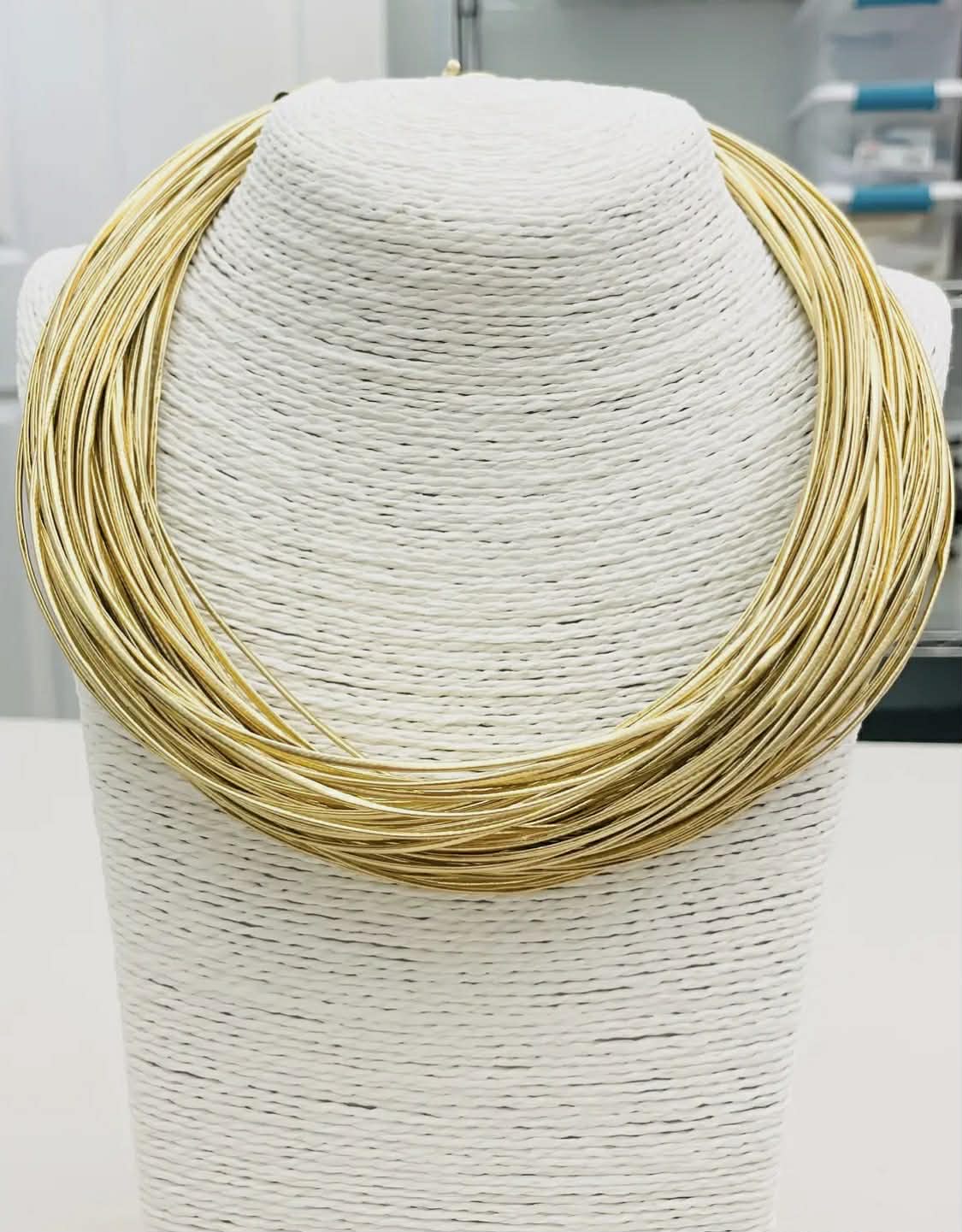 Gold Leather Strand Necklace