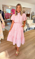 Rose Pink Striped Midi Dress