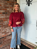 Burgundy Floral Embroidered Top