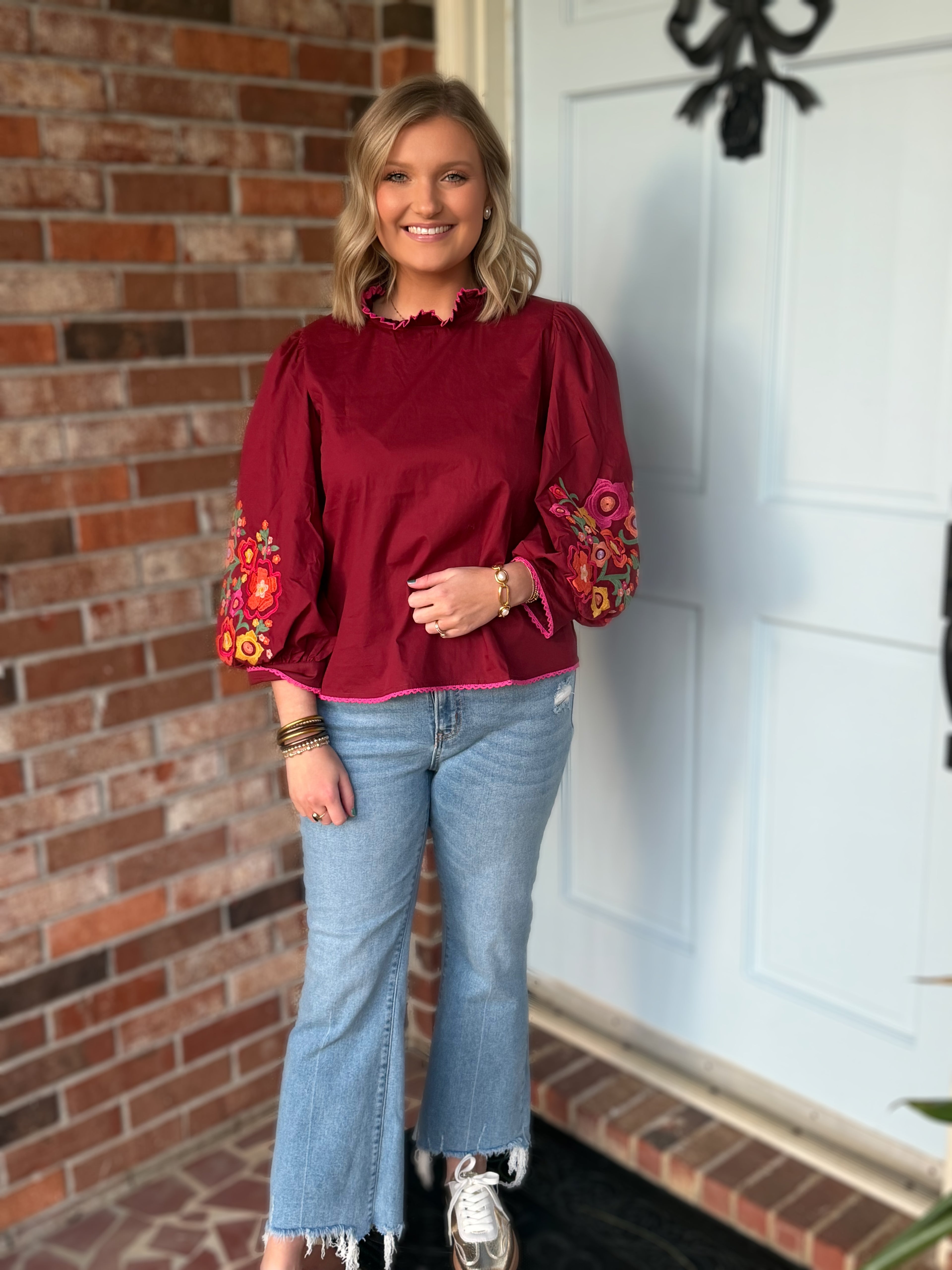 Burgundy Floral Embroidered Top