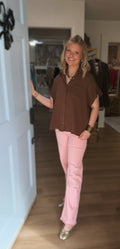 Pink Acid Washed Cutoff Frayed Pants