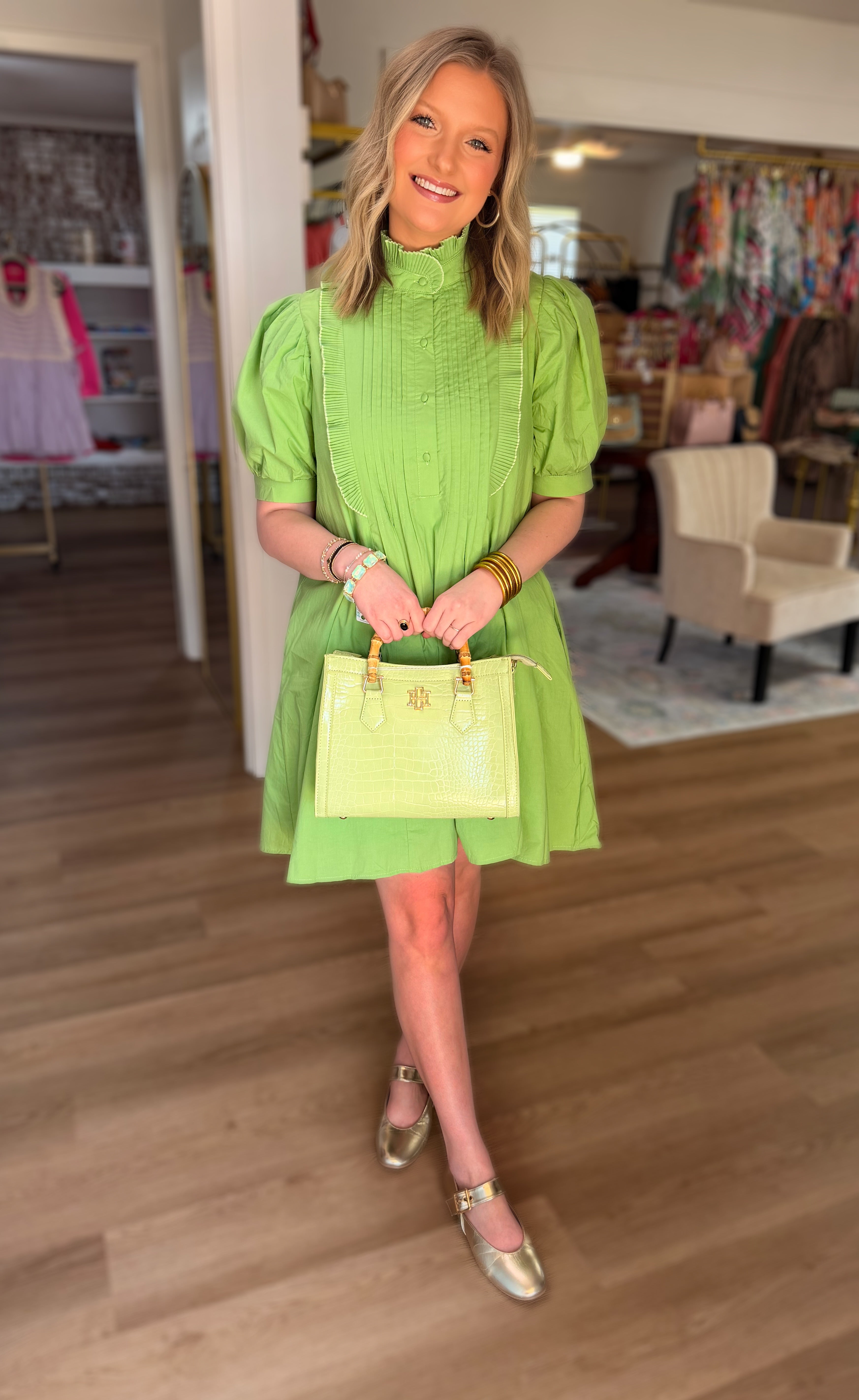 Green Puff Sleeve Dress