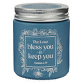 Glass Candle W/Screw Top Lid Blue Bless\keep You Num. 6:24