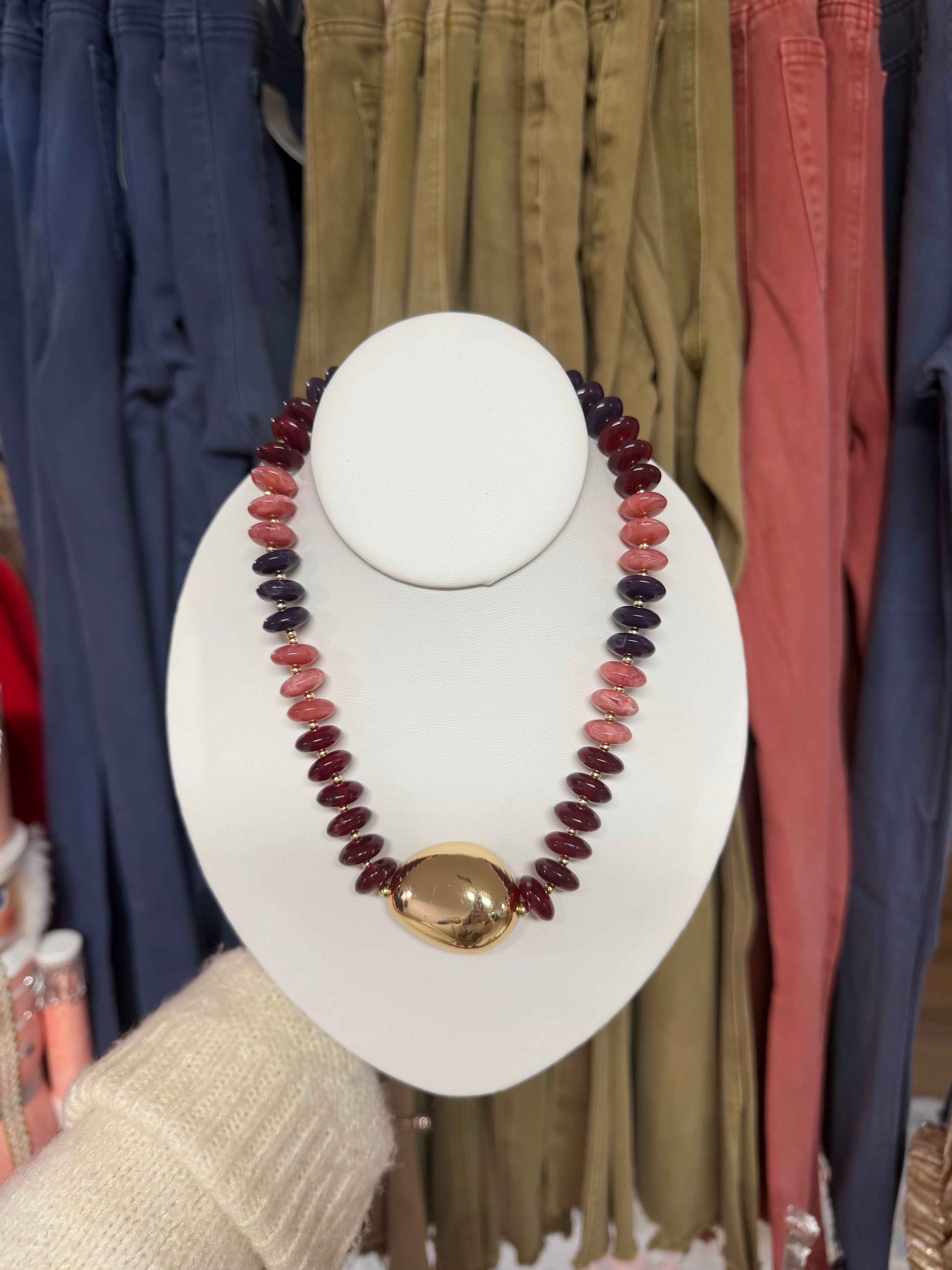 Burgundy Accent Marble Necklace