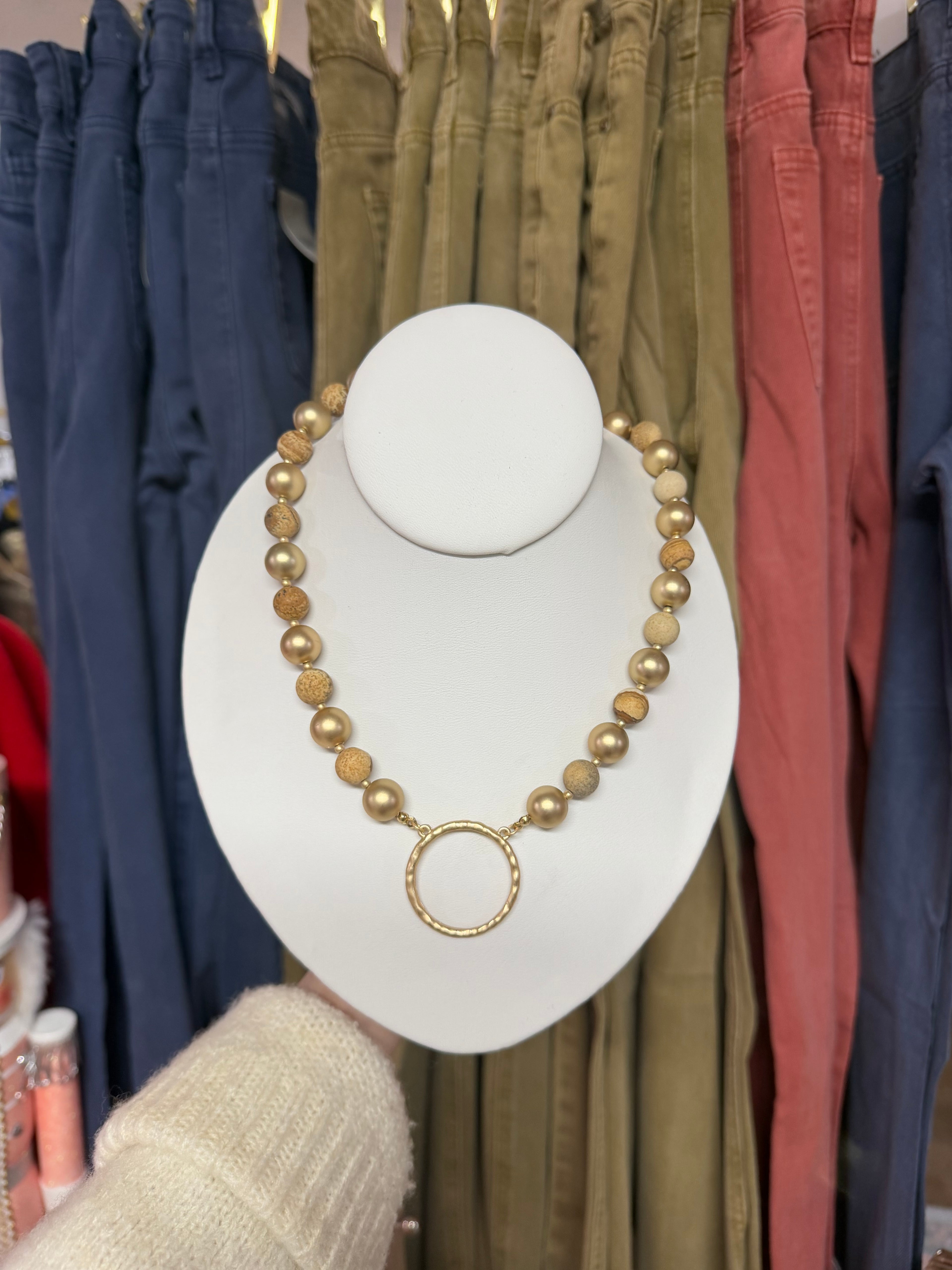 Hollow Circle Stone Necklace