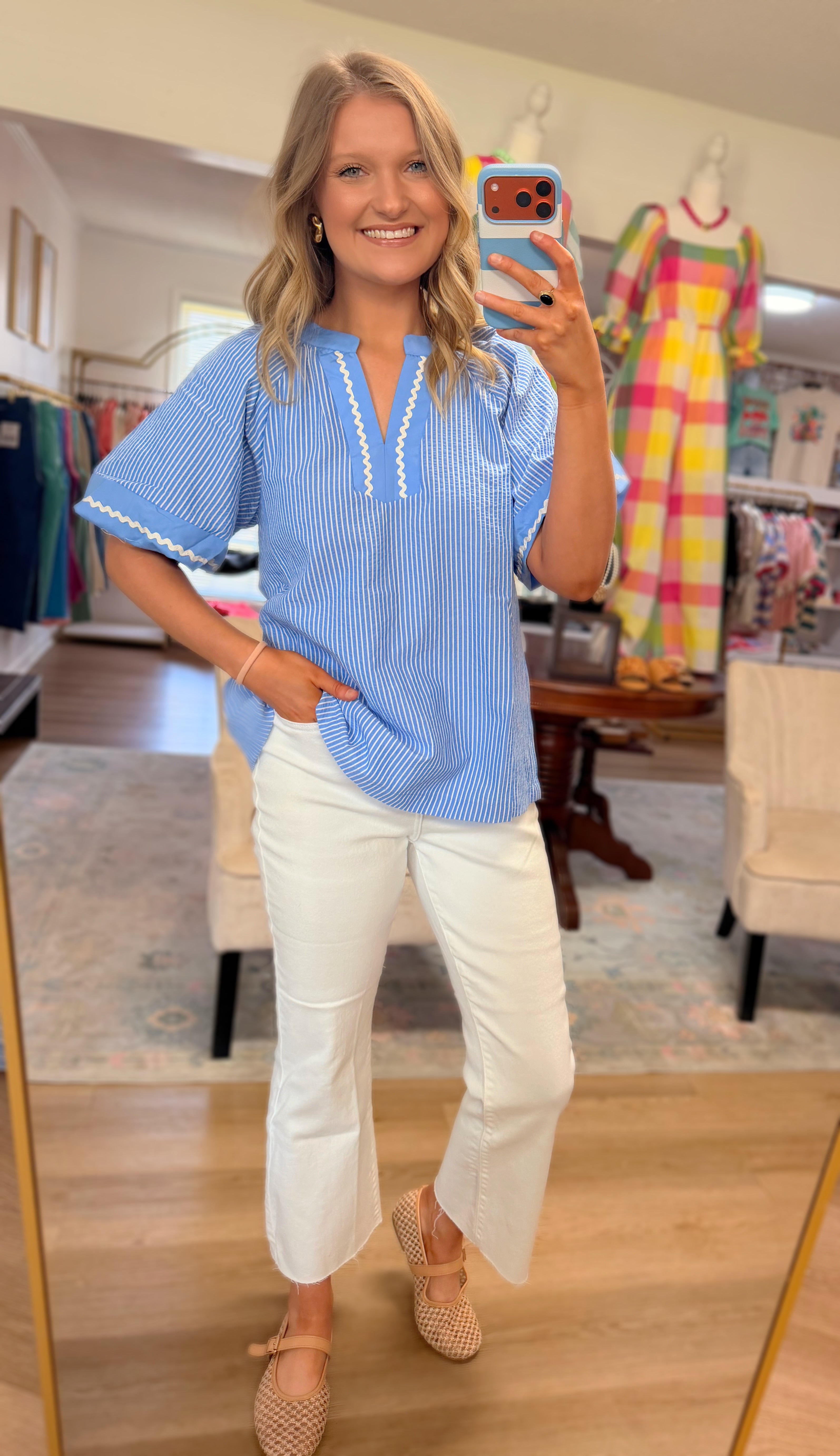 Blue Striped Woven Blouse