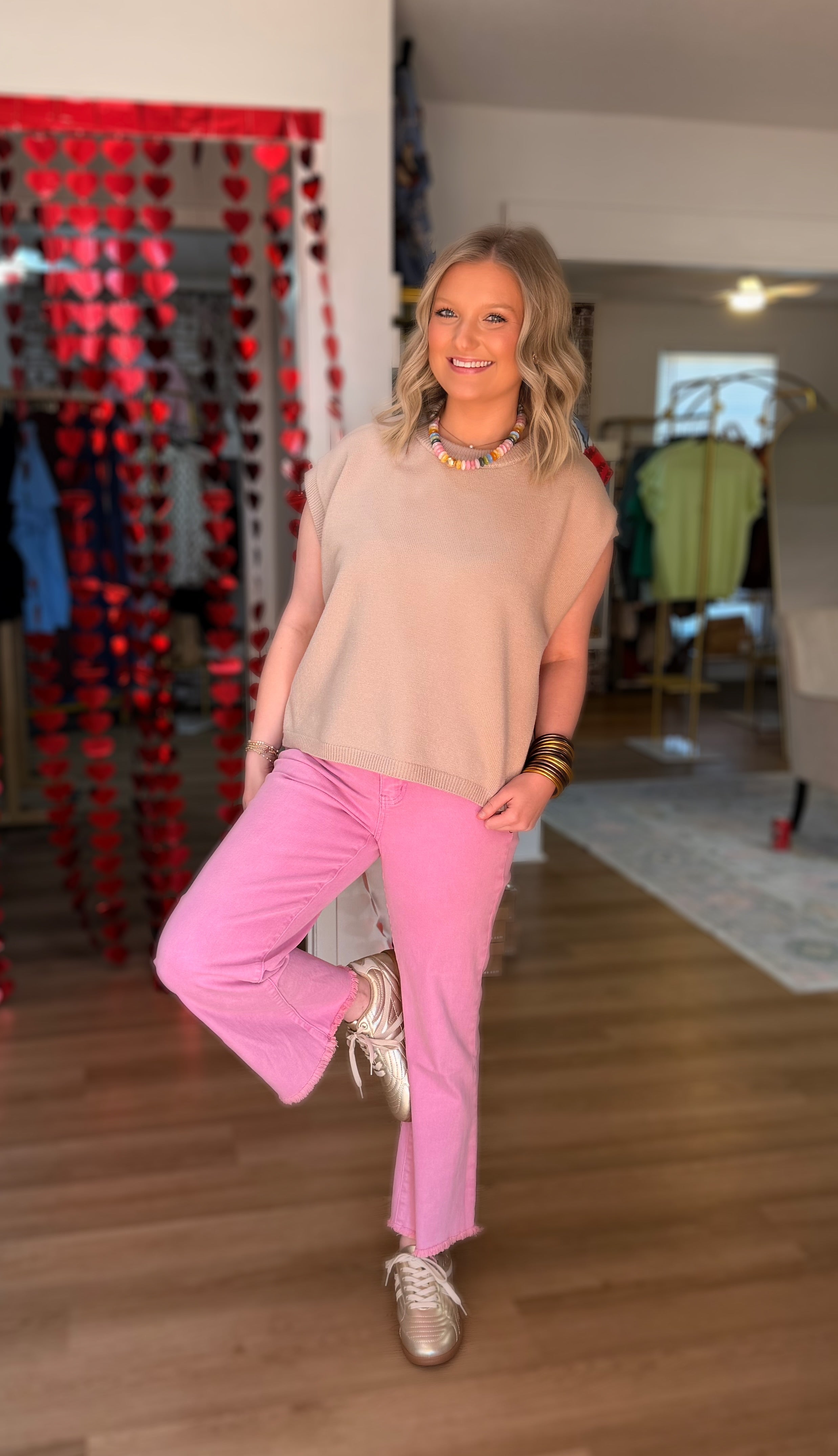 Mauve Frayed Hem Pants