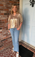Metallic Gold V-Neck Top