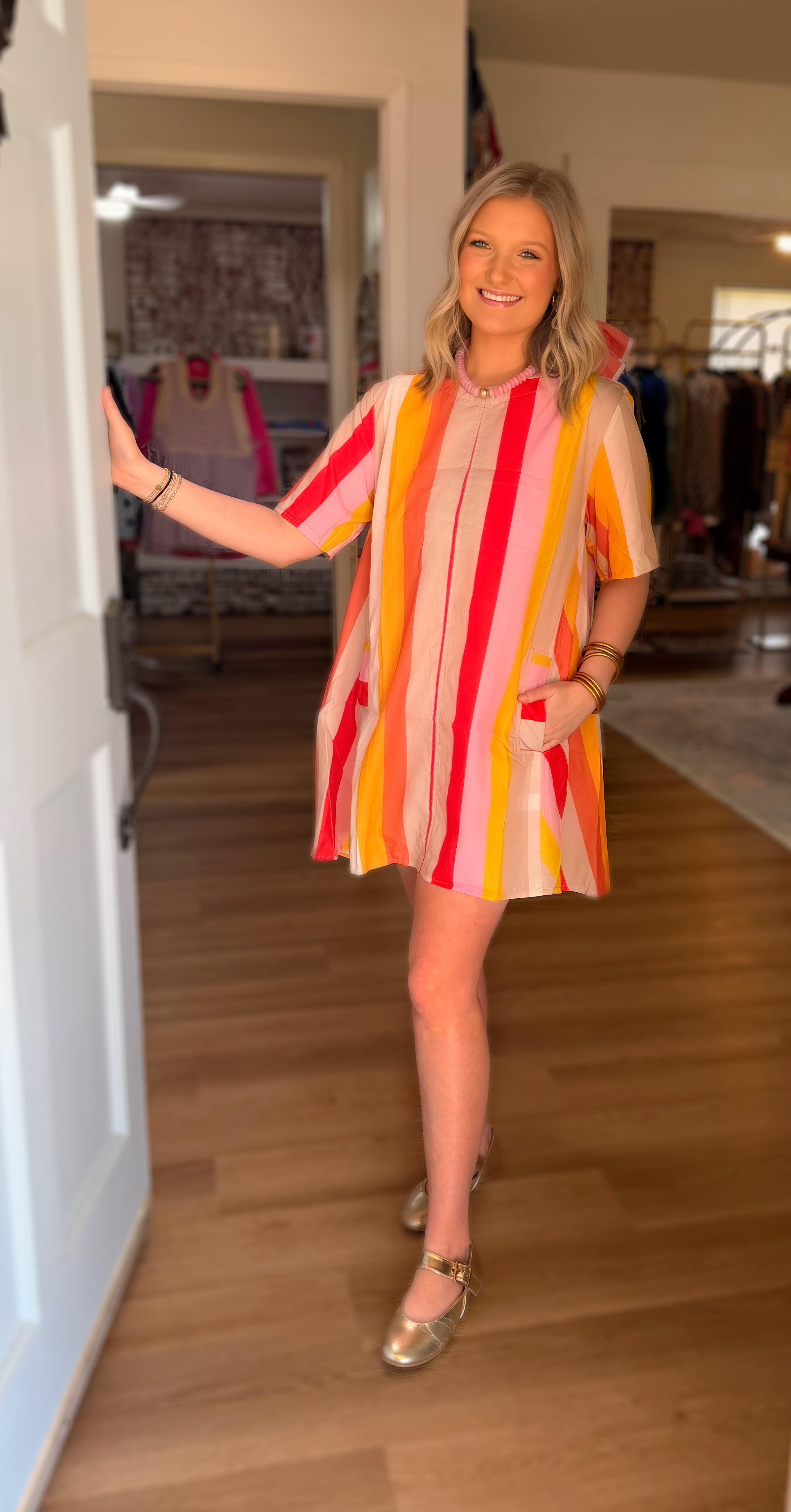 Multi Stripe Flared Dress