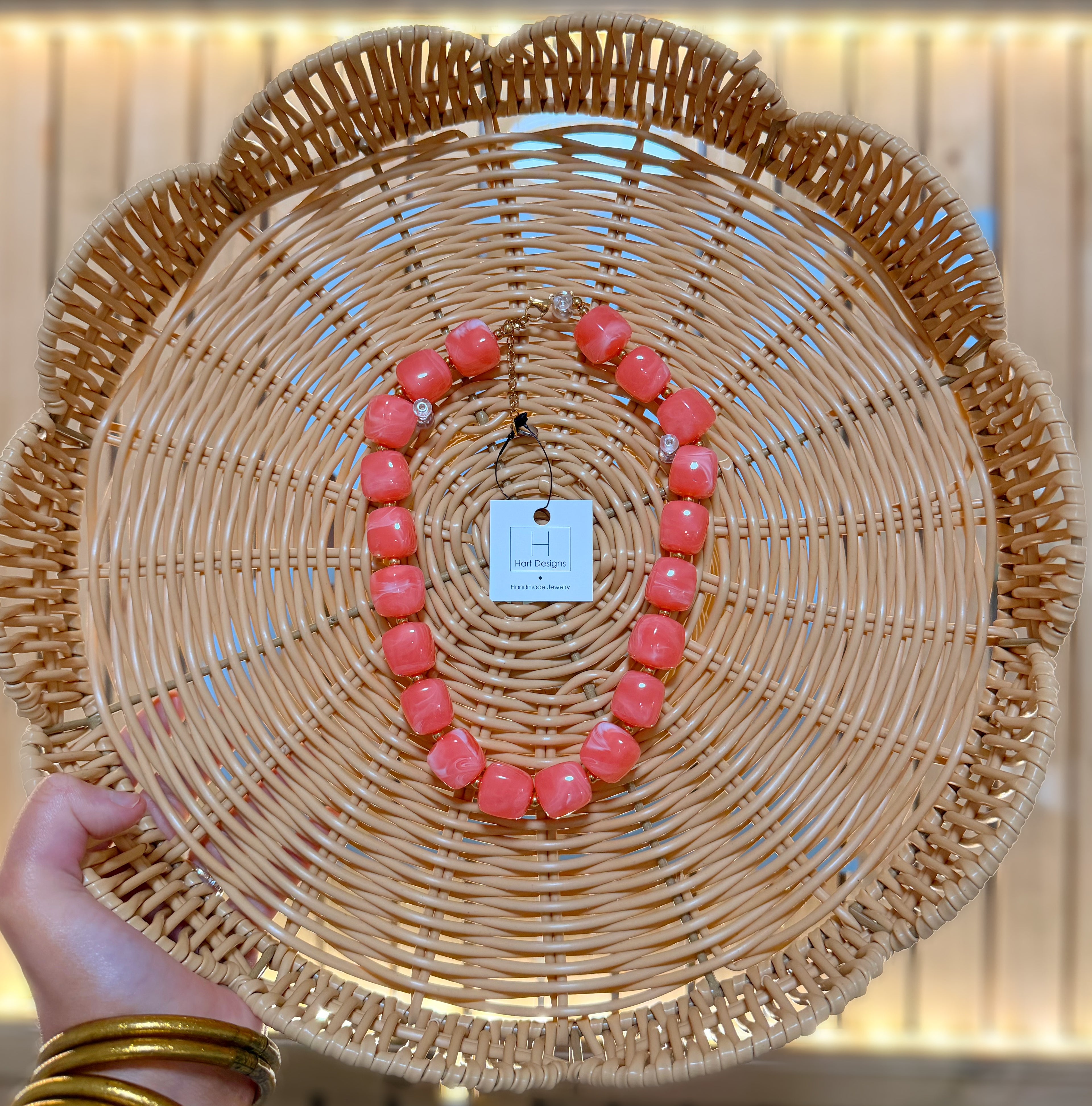 HD Coral Square Beaded Necklace