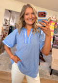 Blue Striped Woven Blouse