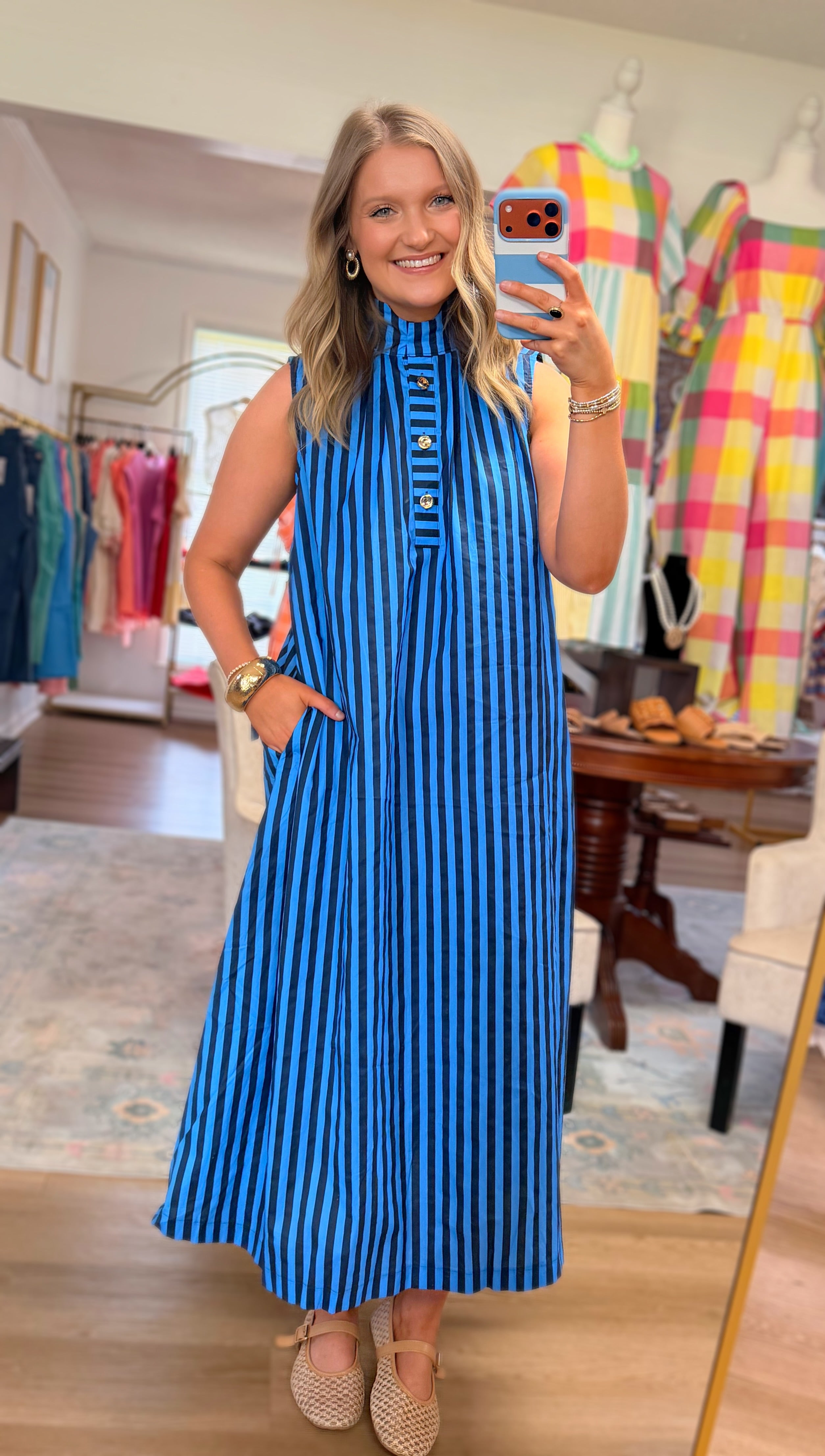 Blue Stripe Collar Dress