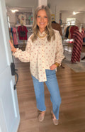 Taupe/Pink Polka Dot Ruffle Cuff Top