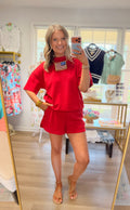 Red Scuba Short Set