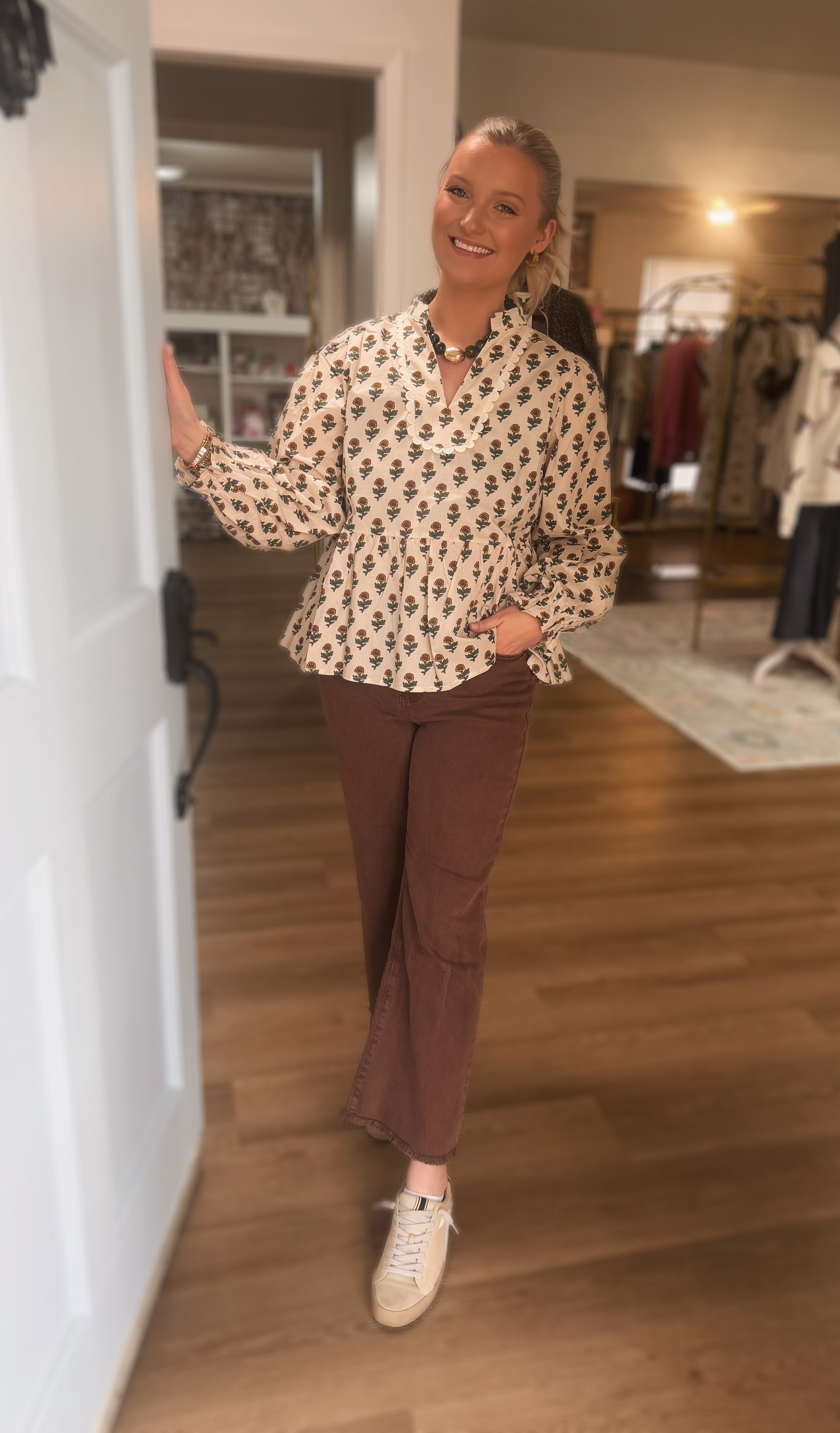Ivory Floral Peplum Top