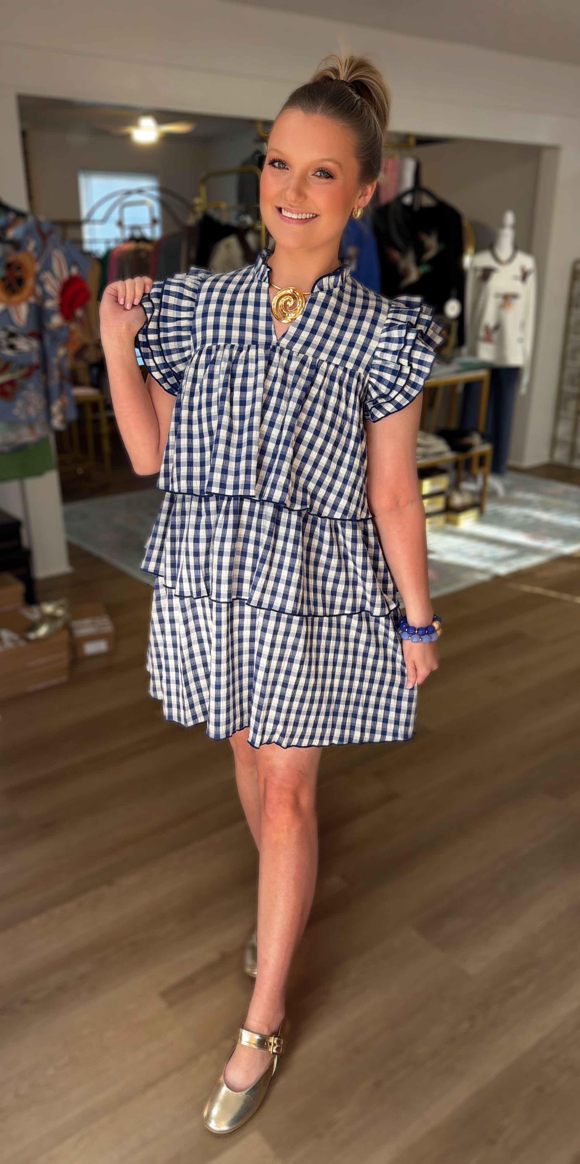 Navy Gingham Dress