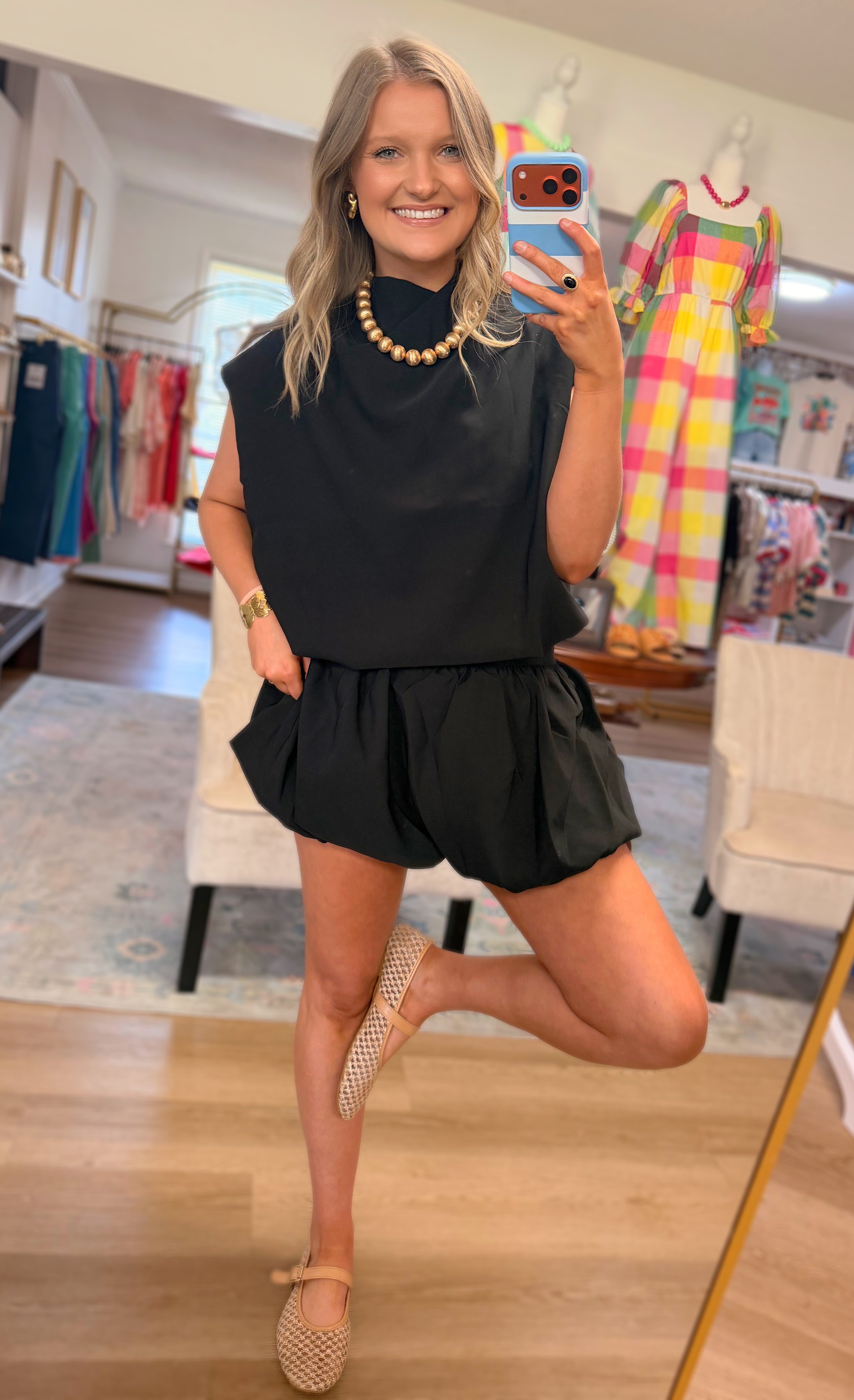 Black Bubble Shorts Set