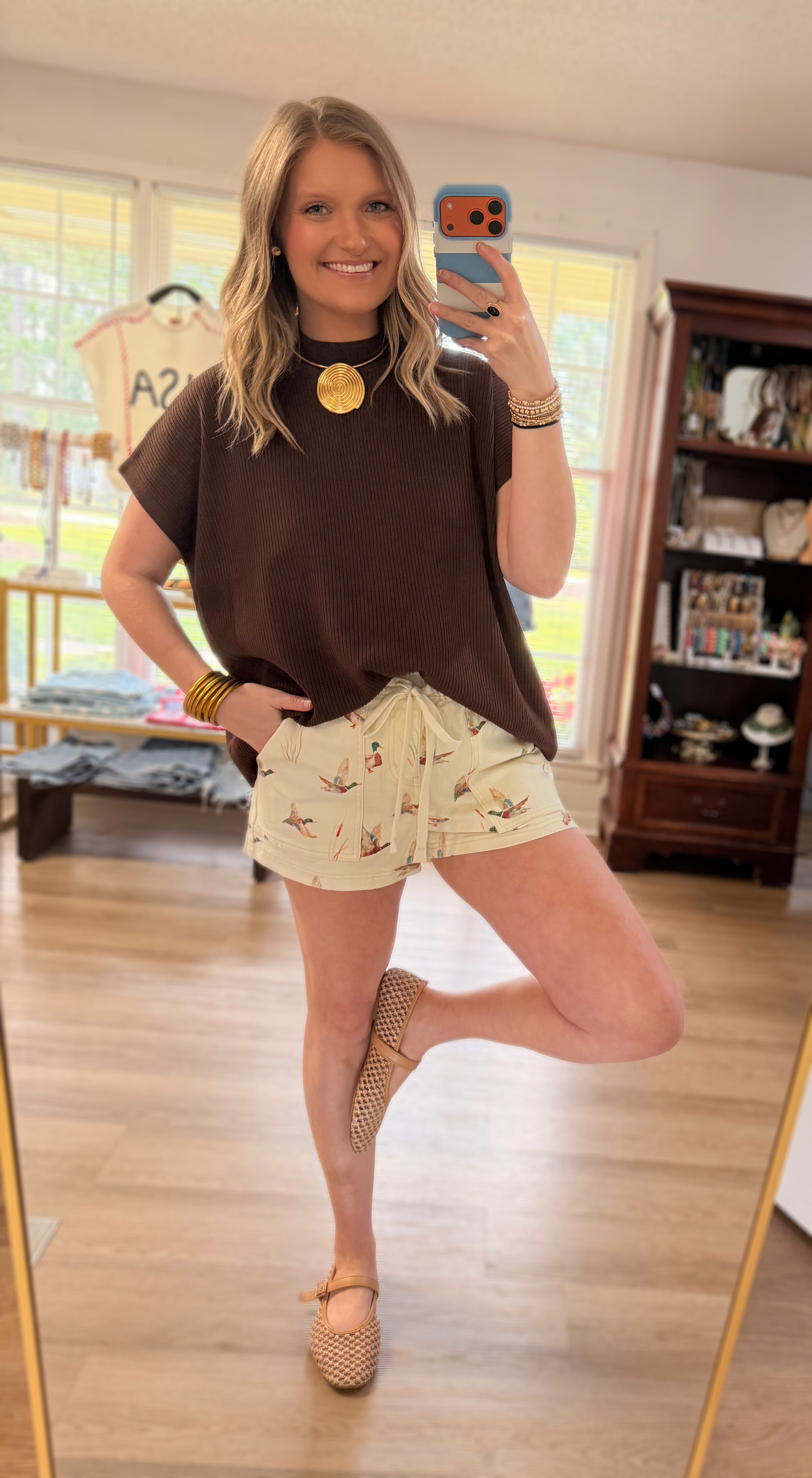 Brown Mock Neck Top