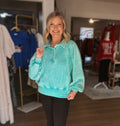 Turquoise Acid Wash Collared Pullover