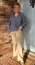 Slate Blue Balloon Sleeve Top