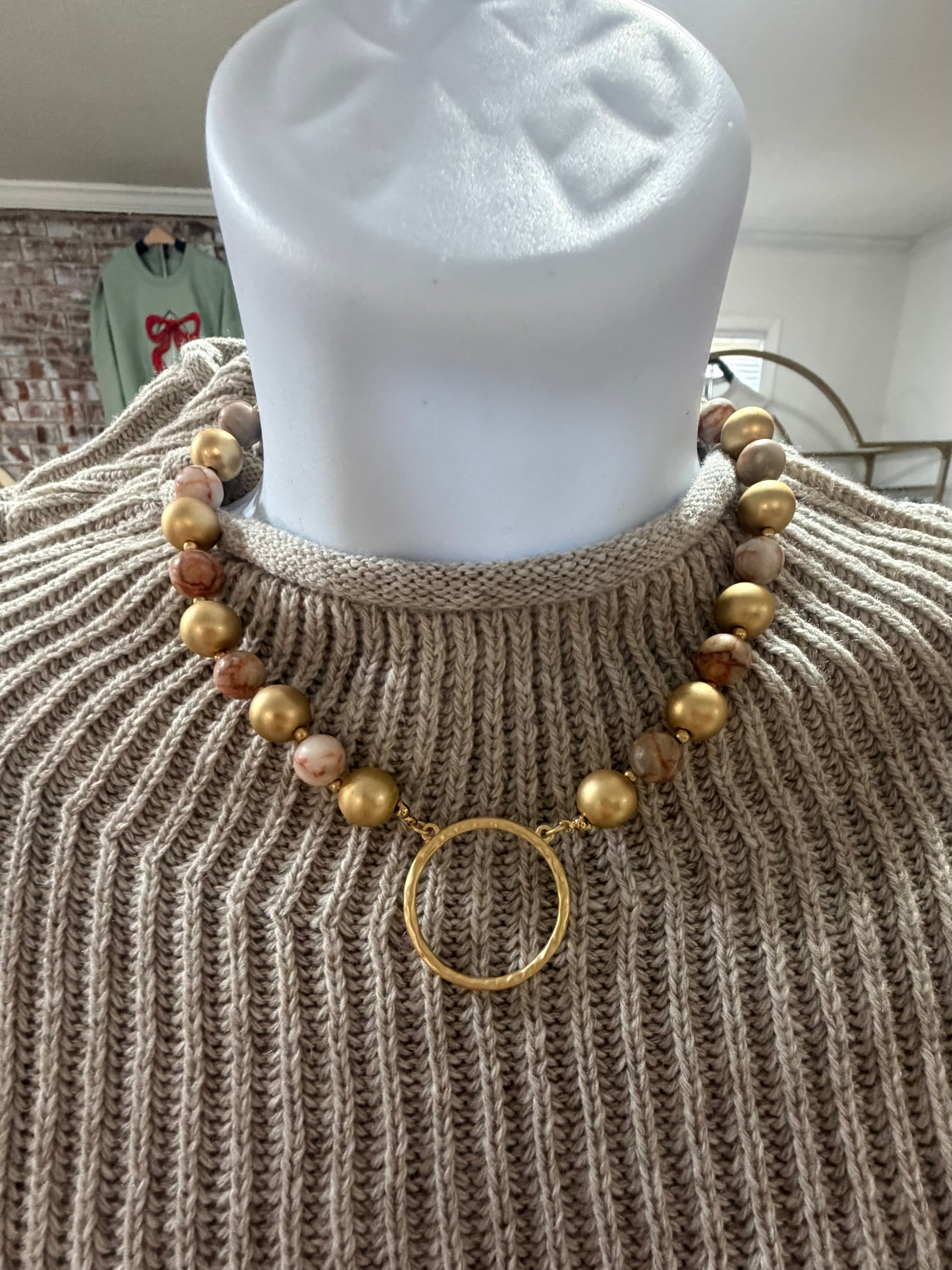 Hollow Circle Stone Necklace