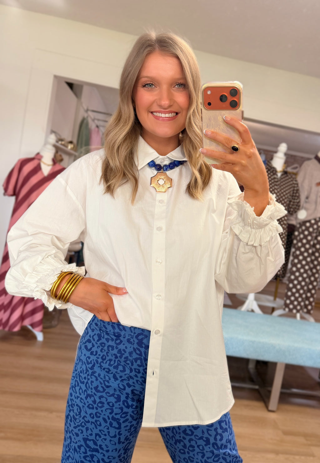 White Ruffle Cuffs Accent Top