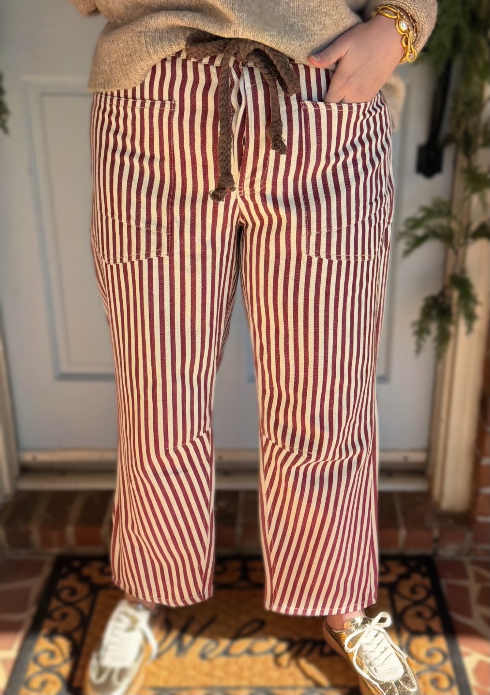 Maroon Striped Denim Pants