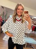 Black/White Polka Dot Ruffle Top