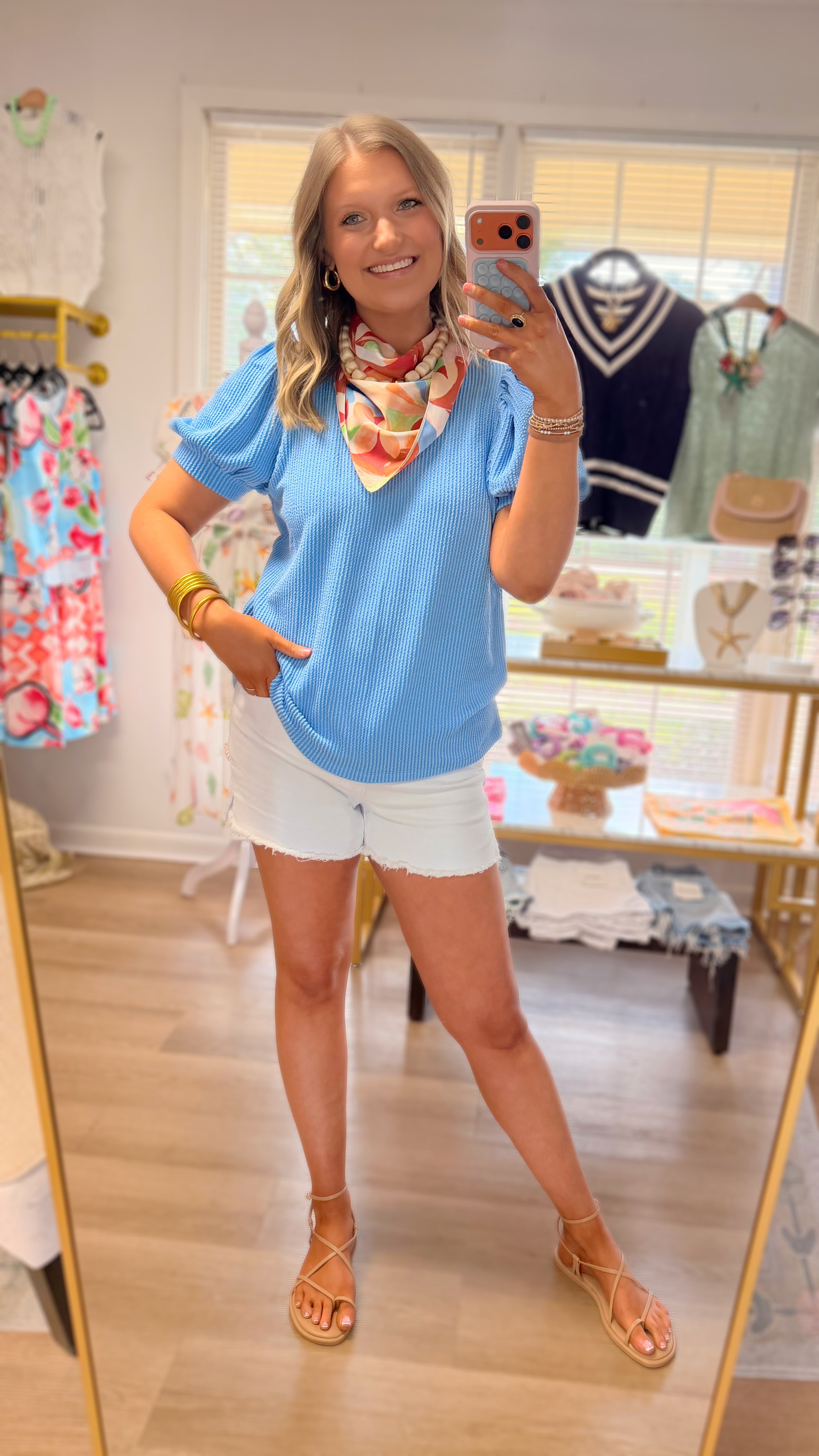 Sky Blue Puff Sleeve Top
