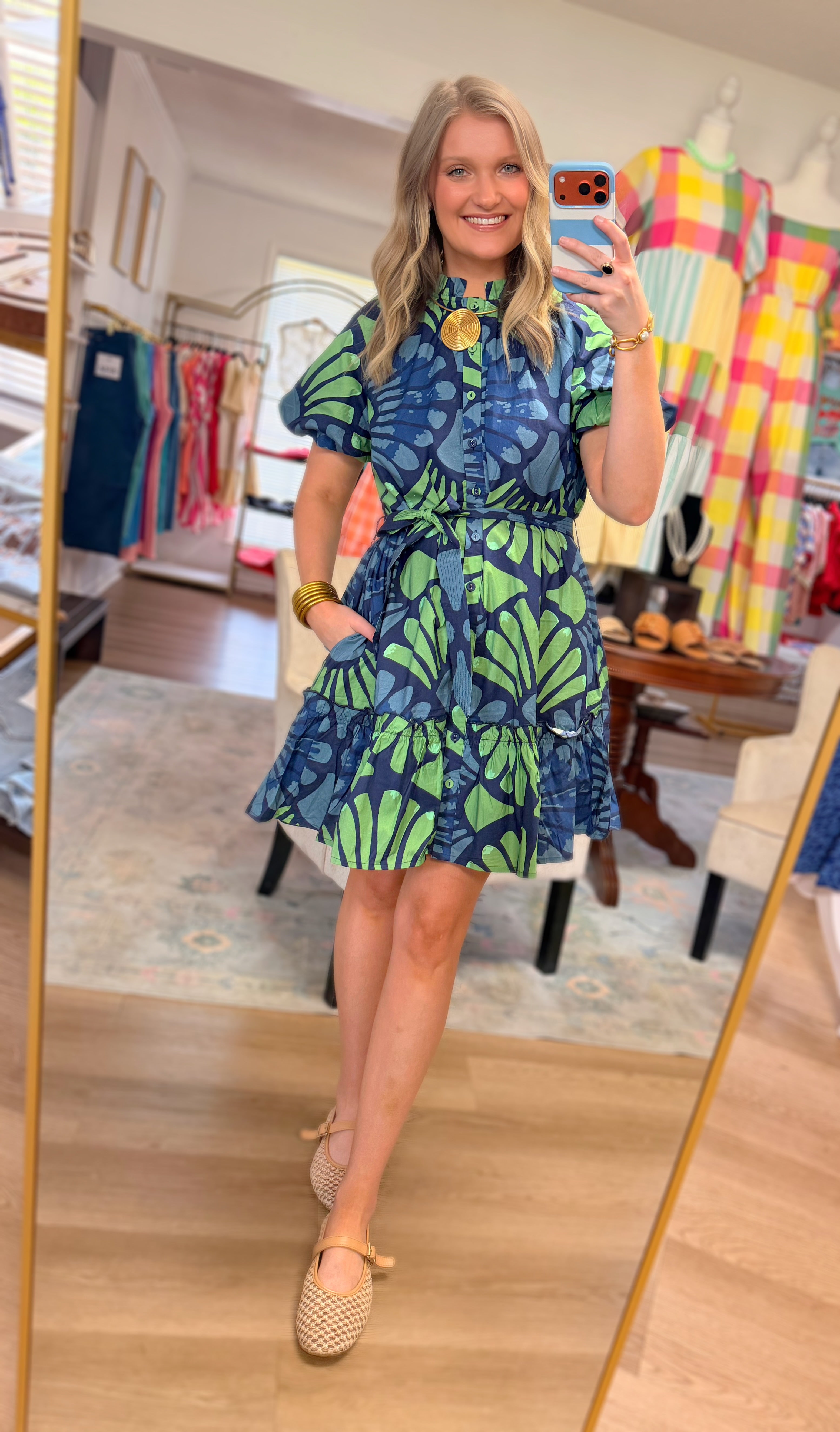 Navy/Green Botanica Dress