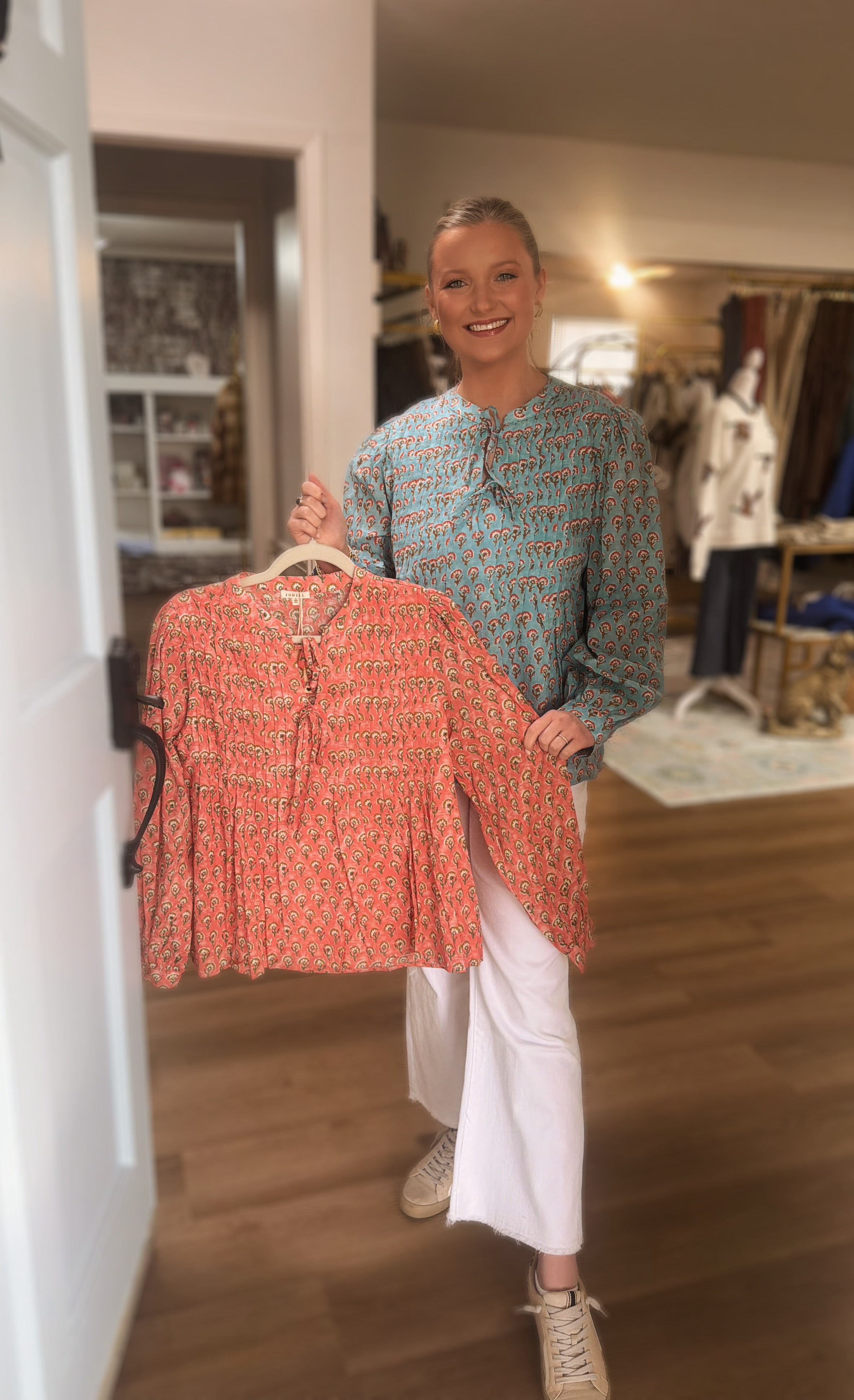 Pintucked Floral Top