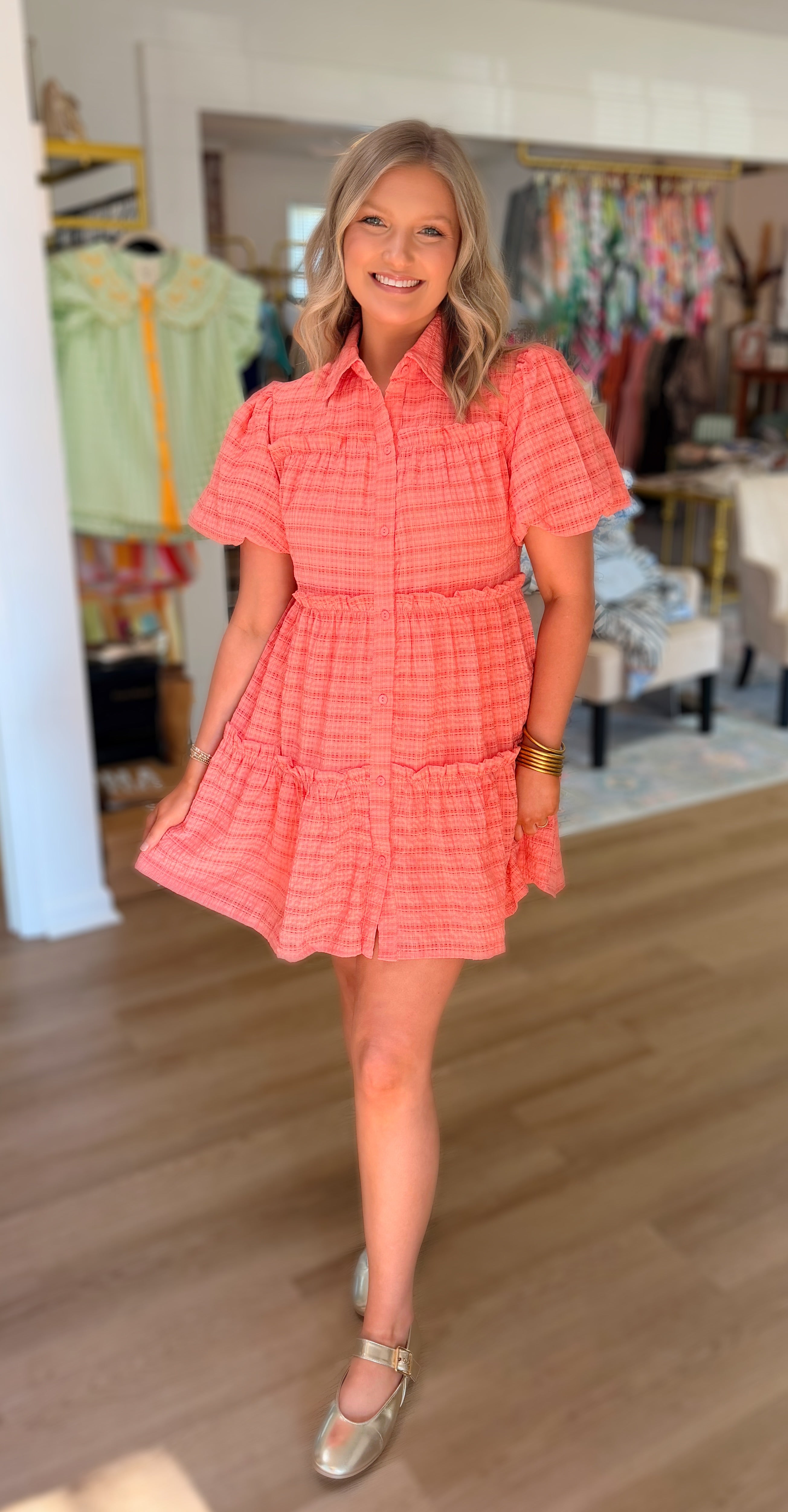 Coral Button Dress